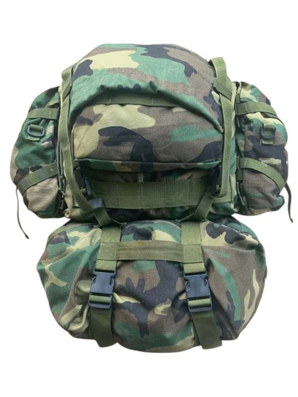 U.S.M.C. Issued MOLLE II M81 Woodland Ruck W/ Sustainment Pouches & Sleeping System Carrier