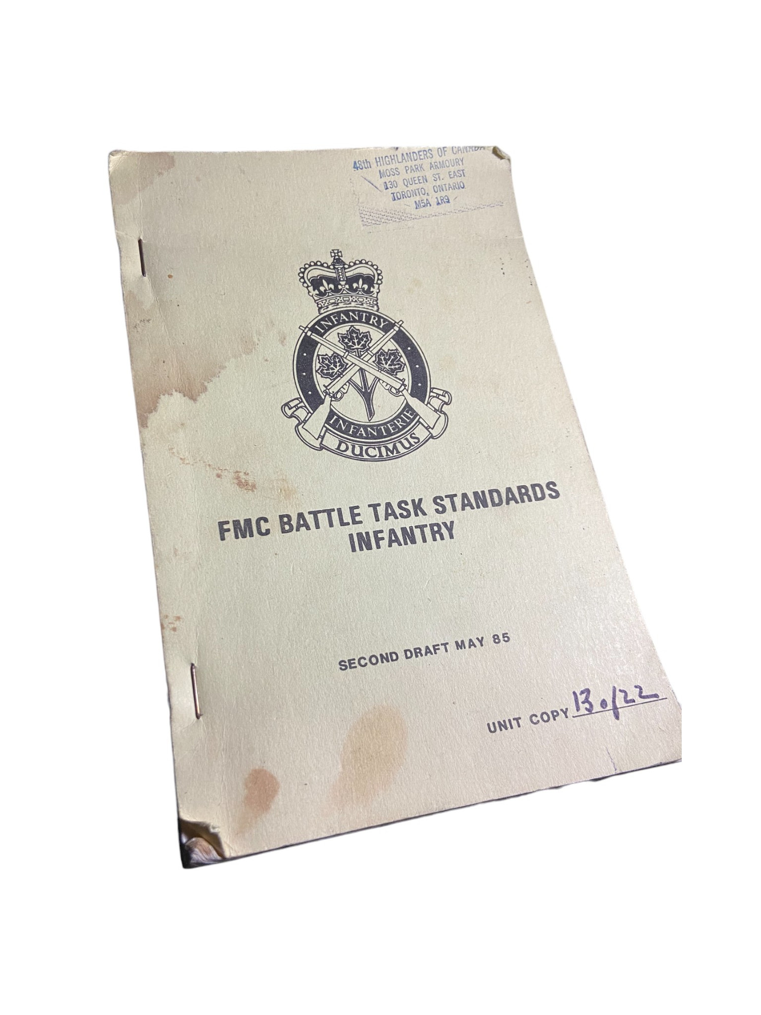 Canadian Armed Forces FMC Infantry Battle Task Standards - 1985