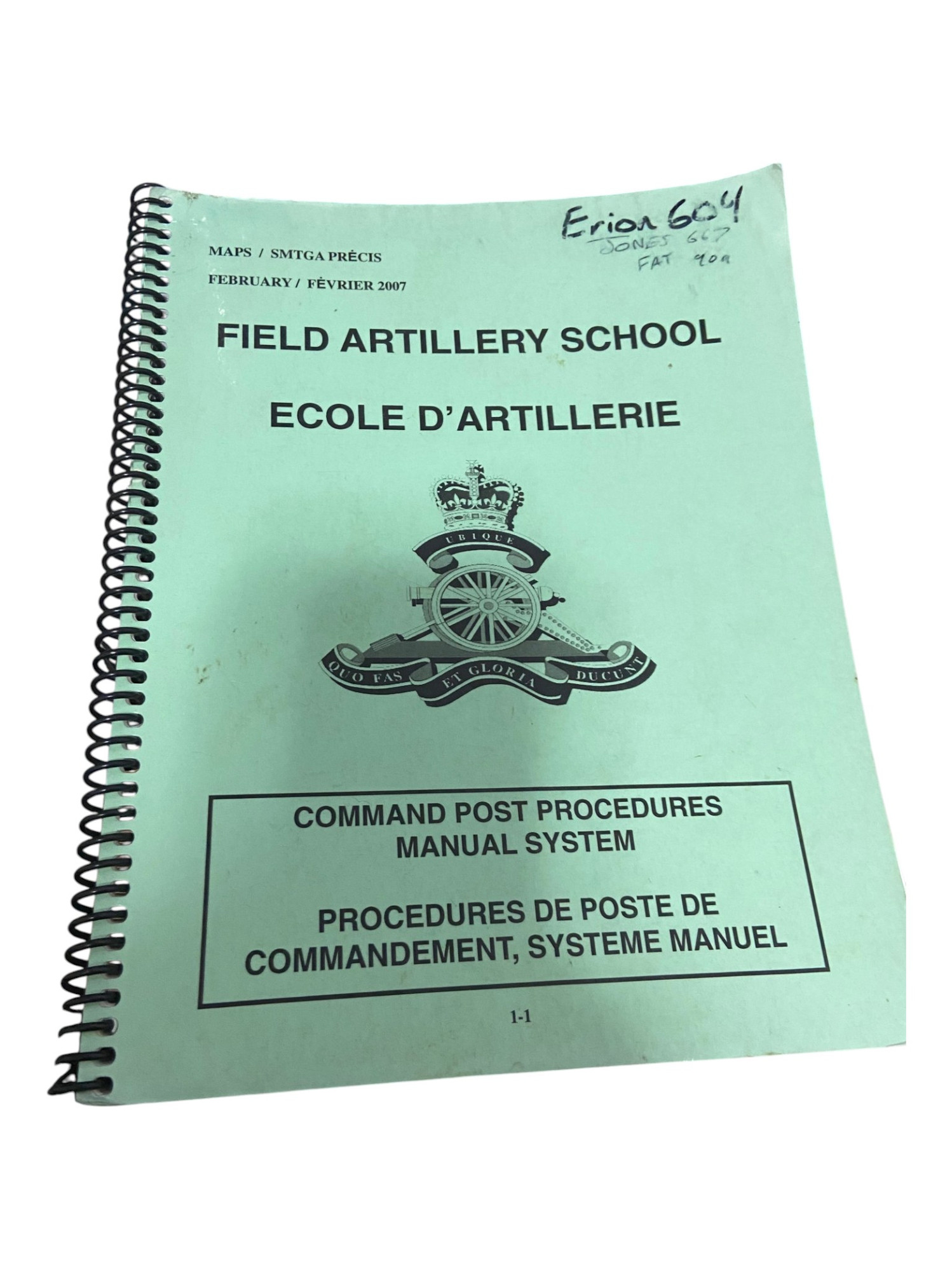 Canadian Armed Forces Field Artillery School Command Post Procedure Manual