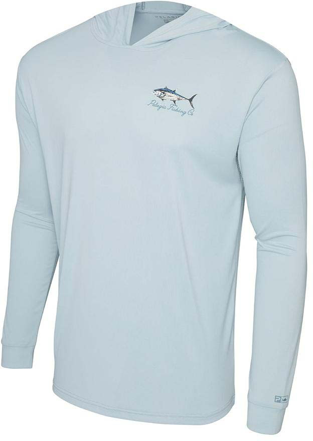 Pelagic Fishing Gear Aquatek Hooded Goione BFT Fishing Shirt (Color: Blue Fog)
