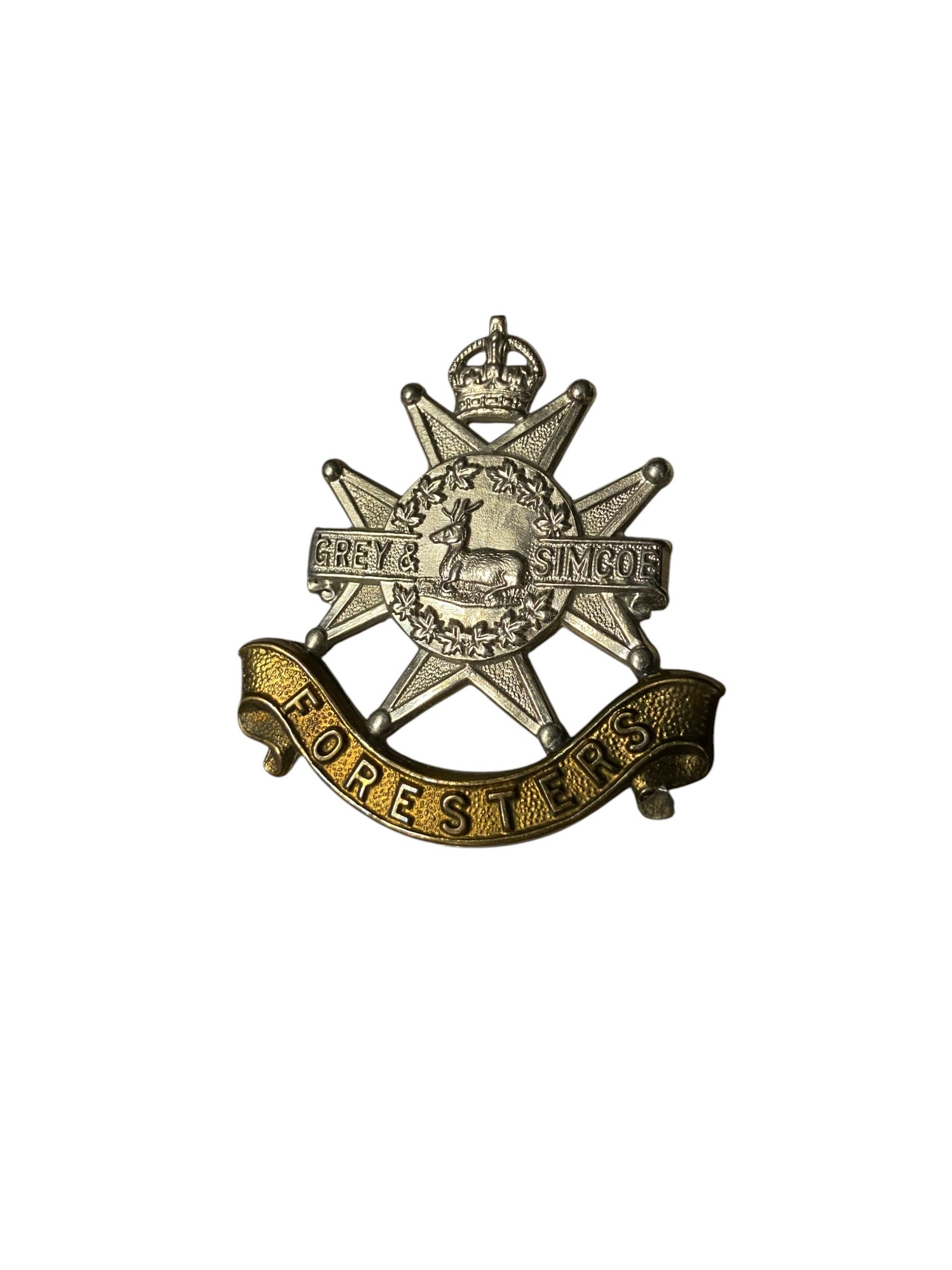 Canadian Armed Forces Grey & Simcoe King's Crown Cap Badge
