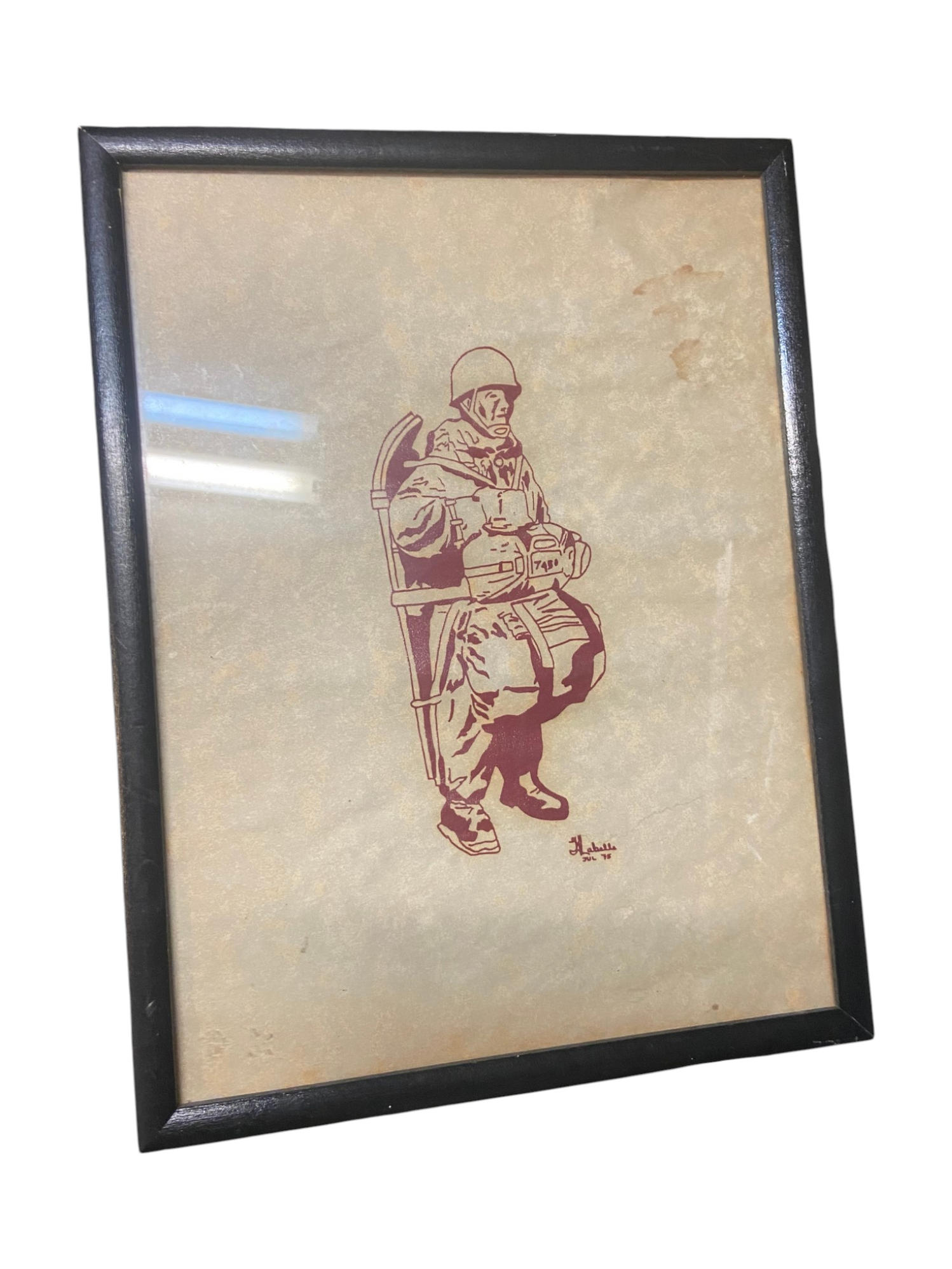 Vintage J.Labelle Canadian Airborne Printed Illustration W/ Picture Frame - July 1975