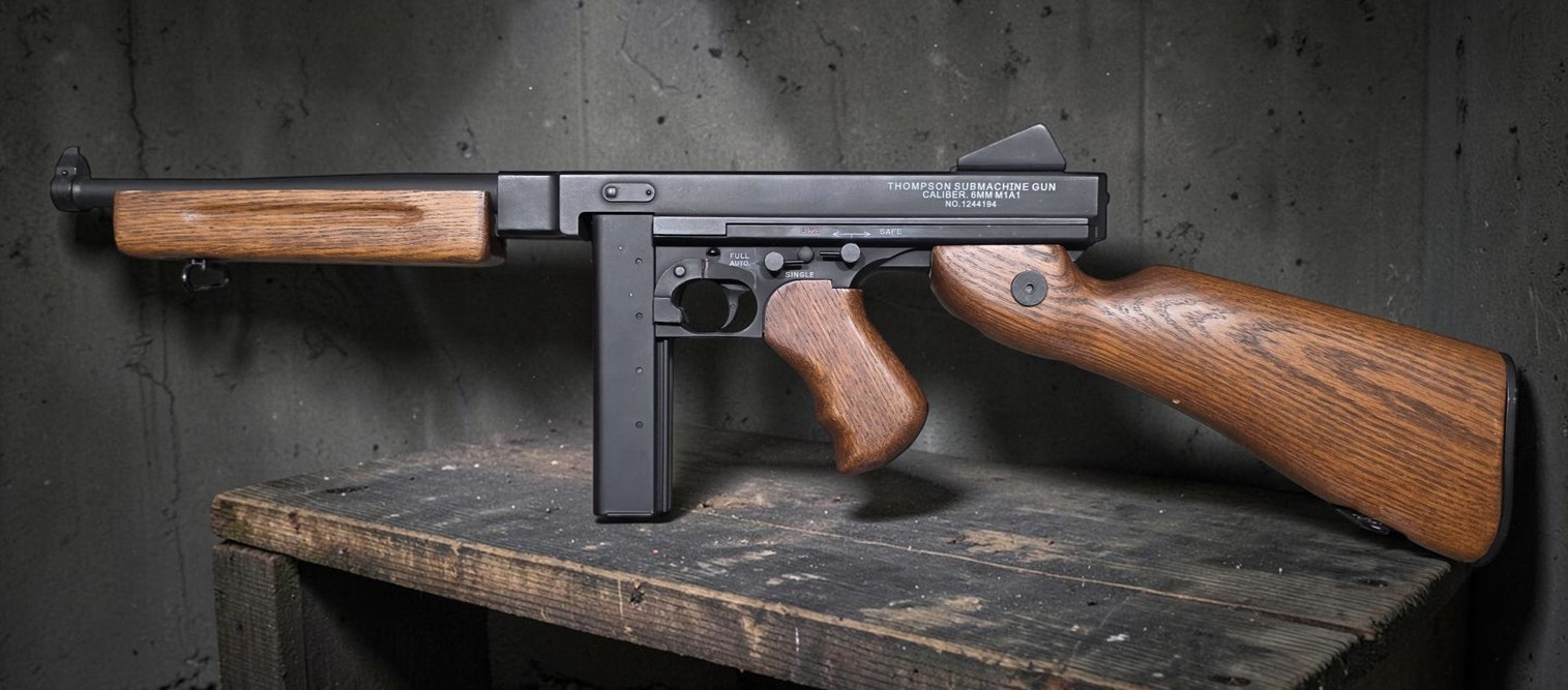 Cybergun Thompson M1A1 Airsoft AEG Rifle w/ Real Wood Grip and Stock - FloorModelⓈ