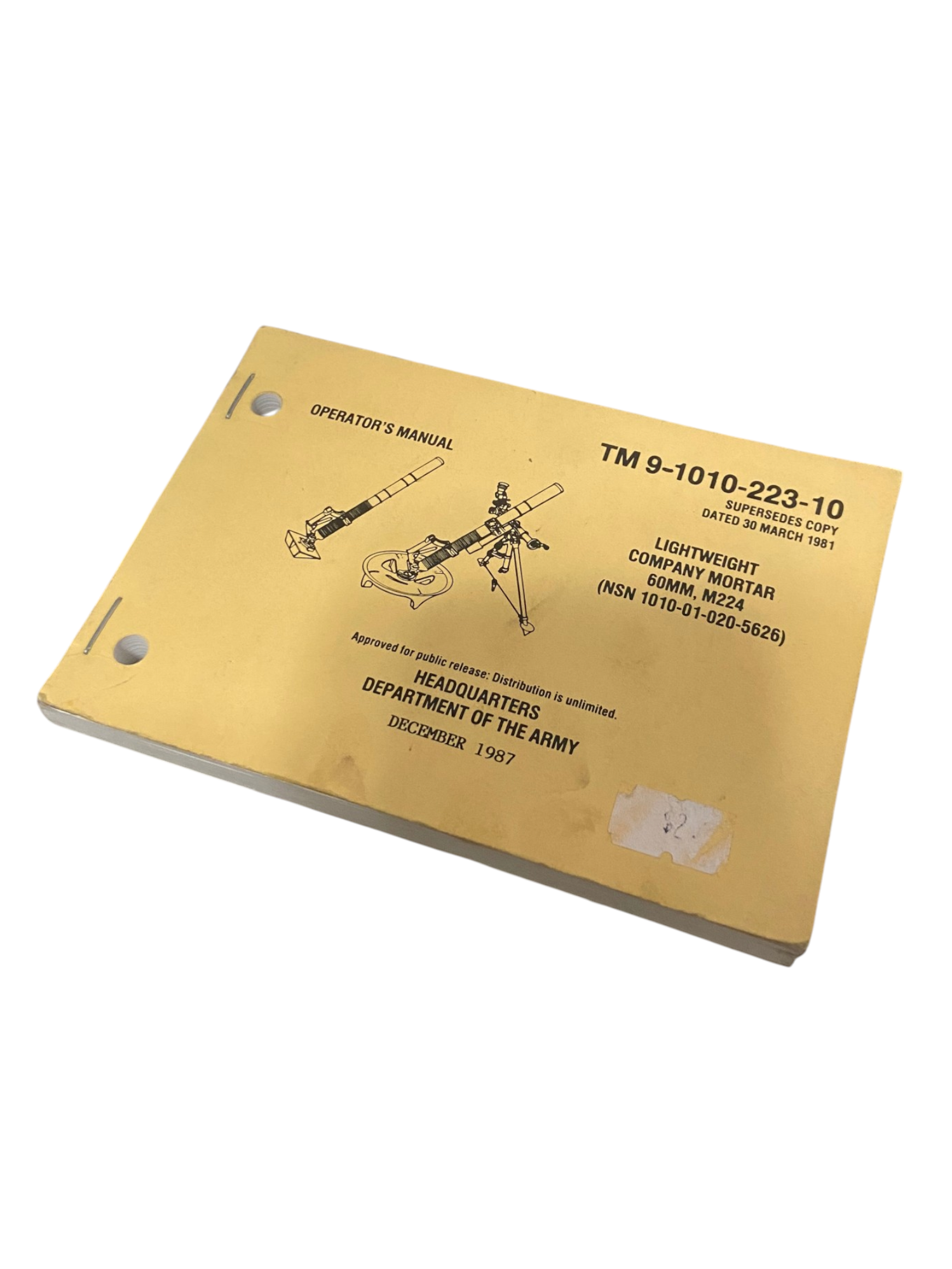 U.S. Armed Forces Lightweight Company Mortar 60MM Guide Manual - Dated 1987