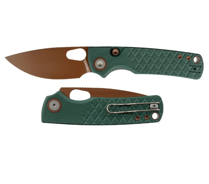 Vosteed Porcupine Button Top Liner Lock  14C28N - Copper Dune G10 Green