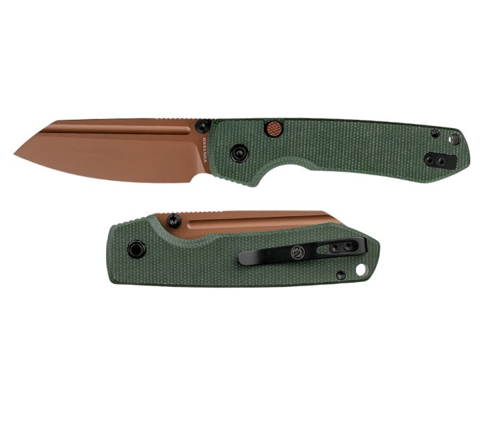Vosteed Raccoon 2.0 Button Liner Lock 14C28N Copper Dune - Micarta Green
