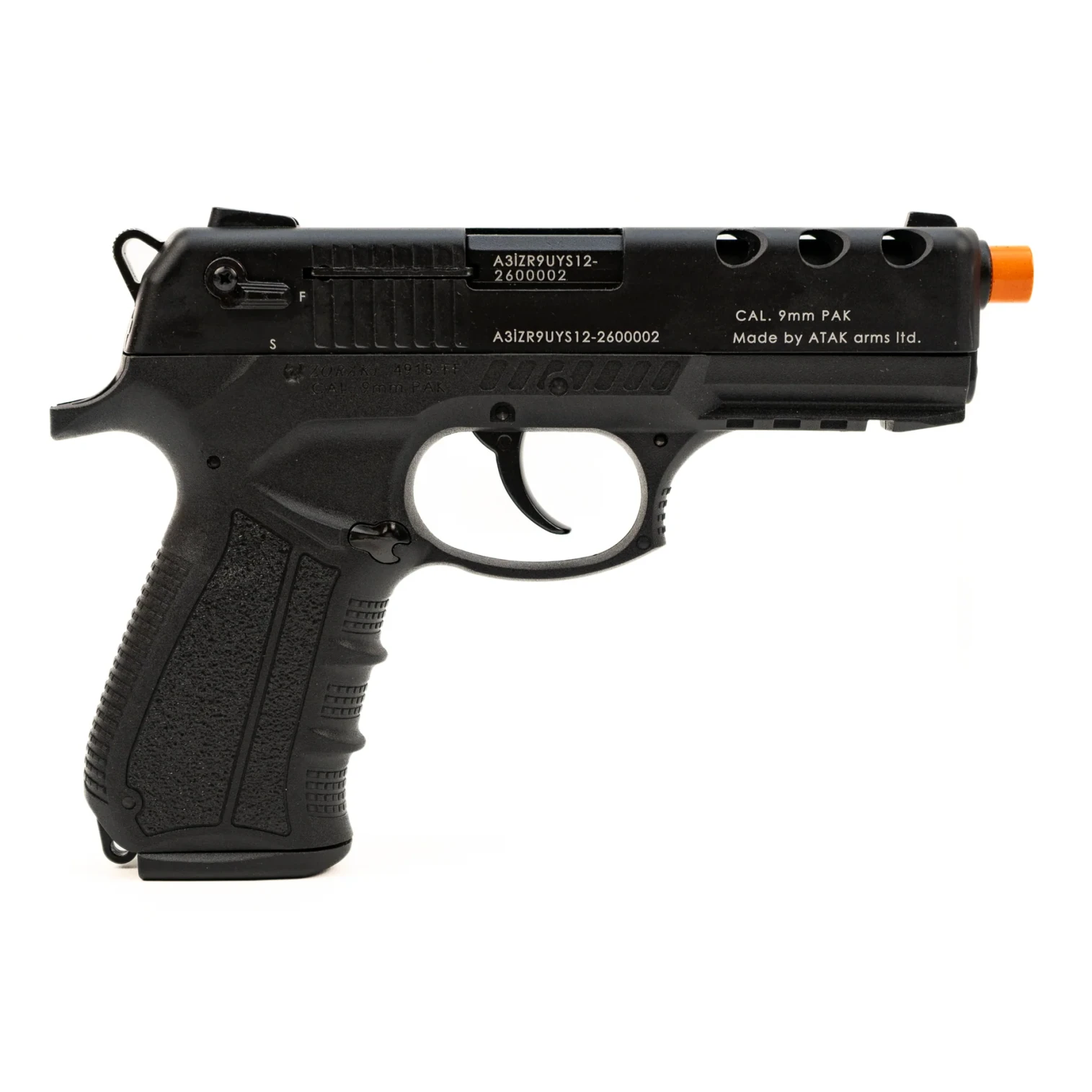 Zoraki Model 4918 Semi-Automatic Front Firing Blank Pistol Black9mm PAK