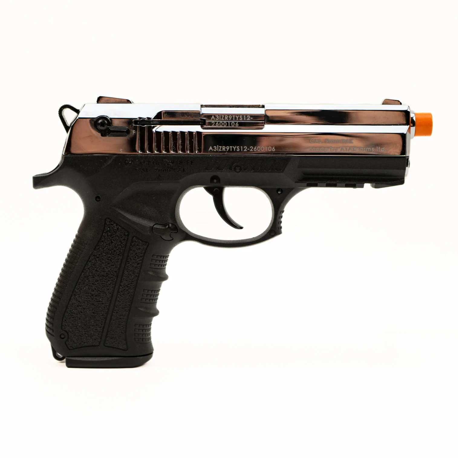 Zoraki Model 2918 Semi-Automatic Front Firing Blank Pistol Shiny Chrome 9mm PAK