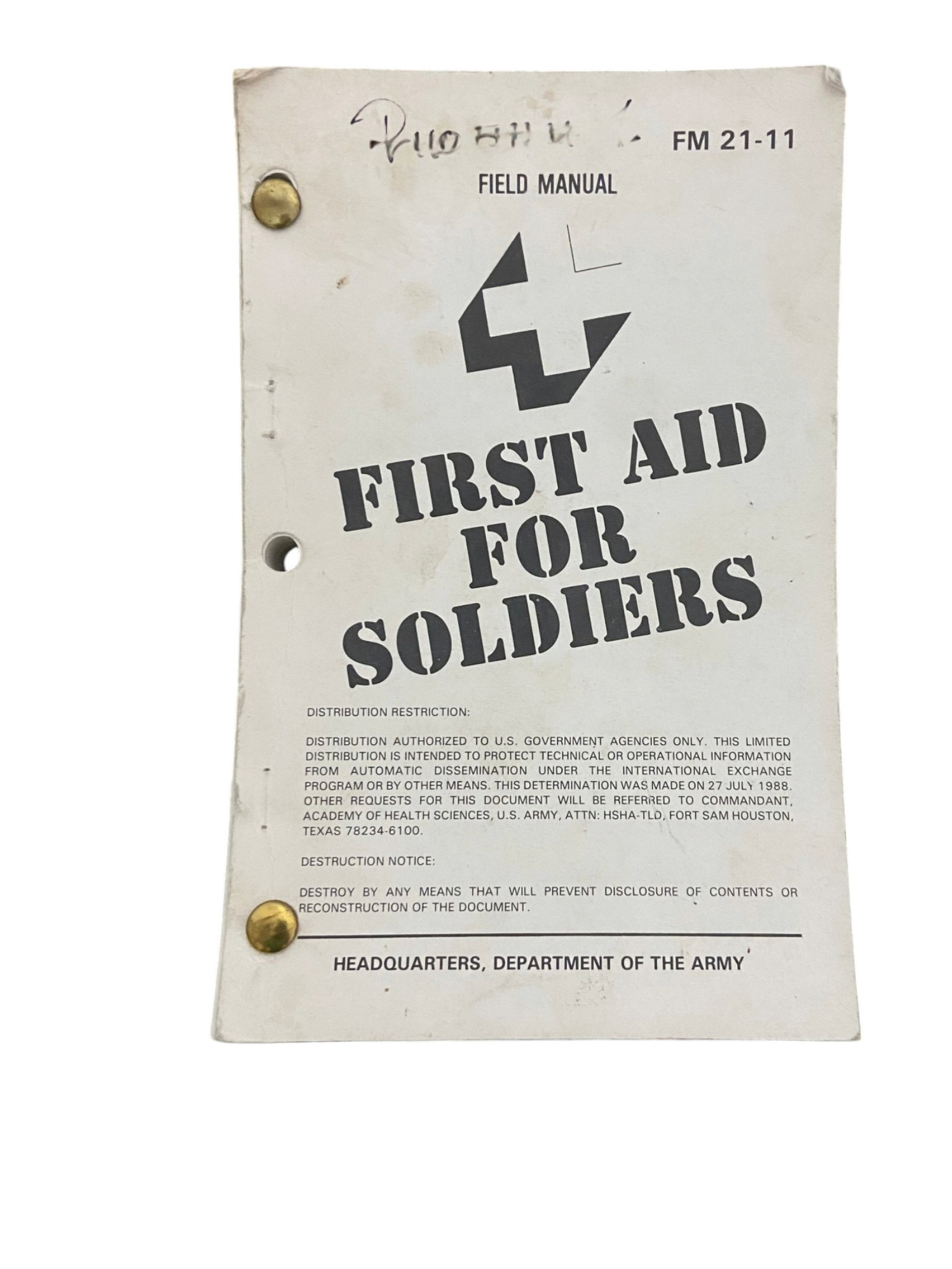 U.S. Army First Aid For Soldier Manual - Dated 1988