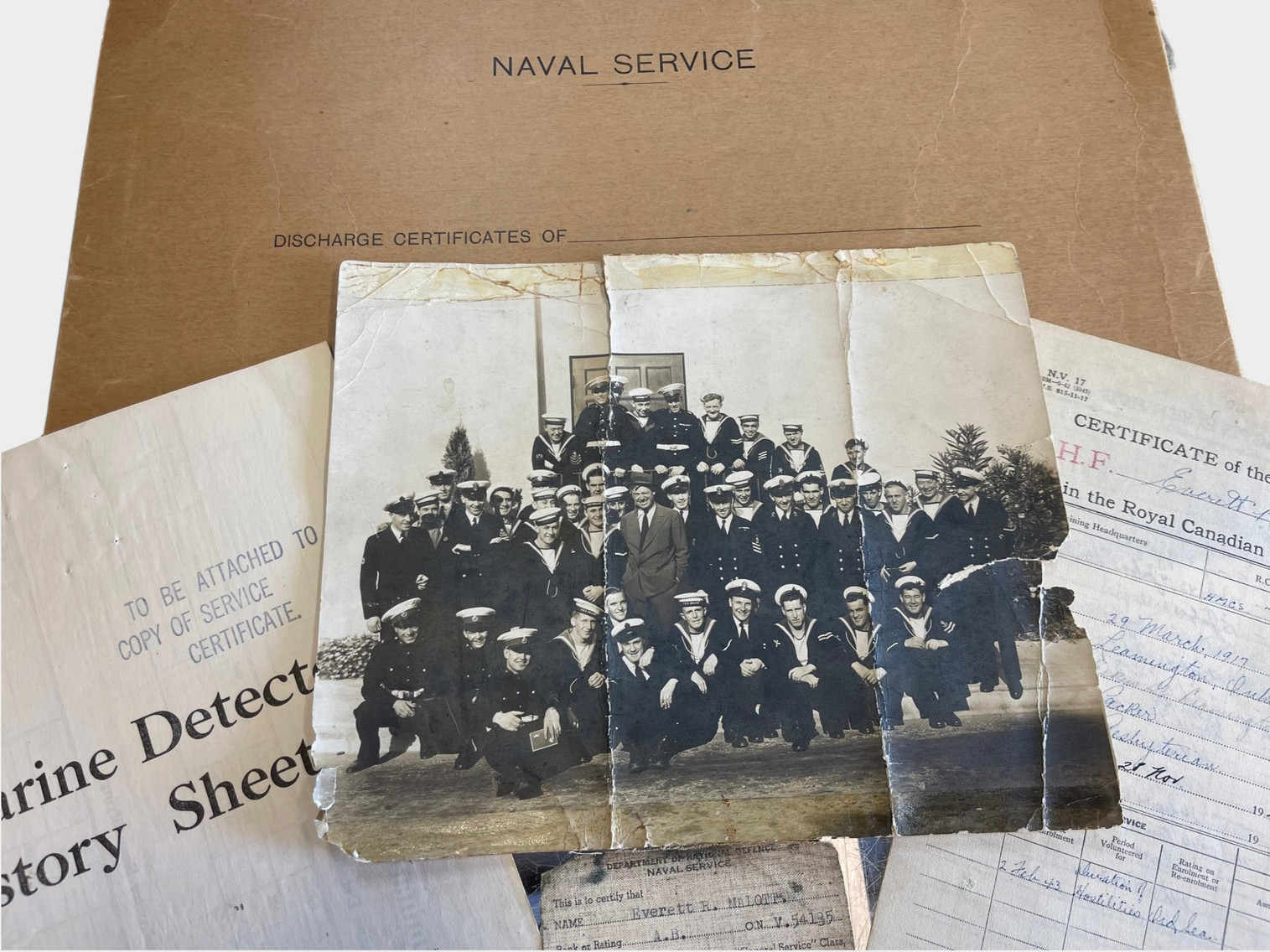 WW2 Canadian RCNVS Submarine Detector History Sheet and Documents