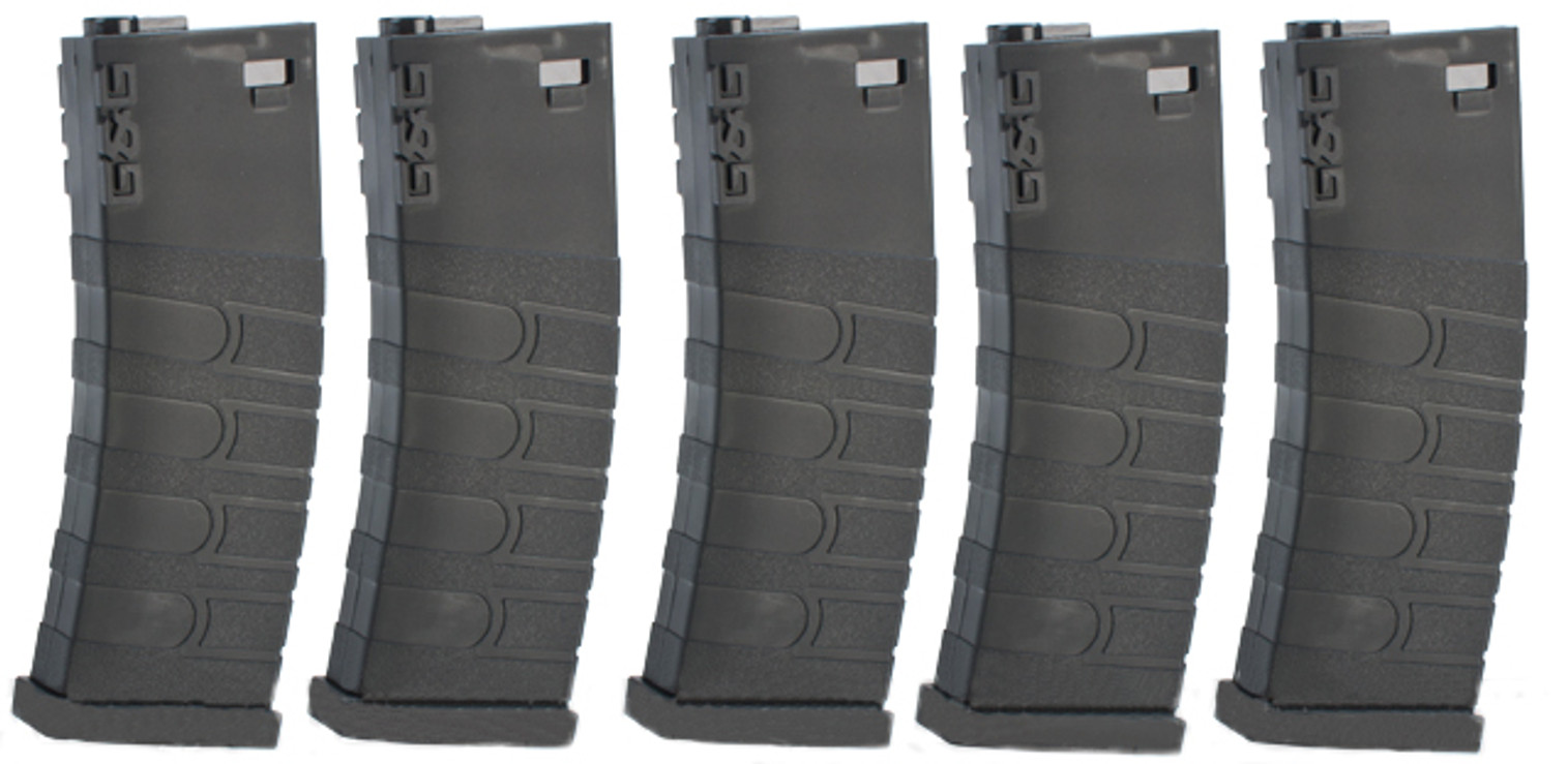 G&G 120rd Polymer Mid-cap Magazine for M4 / M16 Series Airsoft AEG Rifles - Black / Set of 5