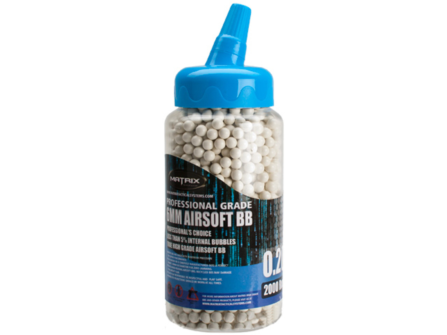 Matrix 0.20g Match Grade 6mm Airsoft BB with Fast Loading Bottle - 2000 / White