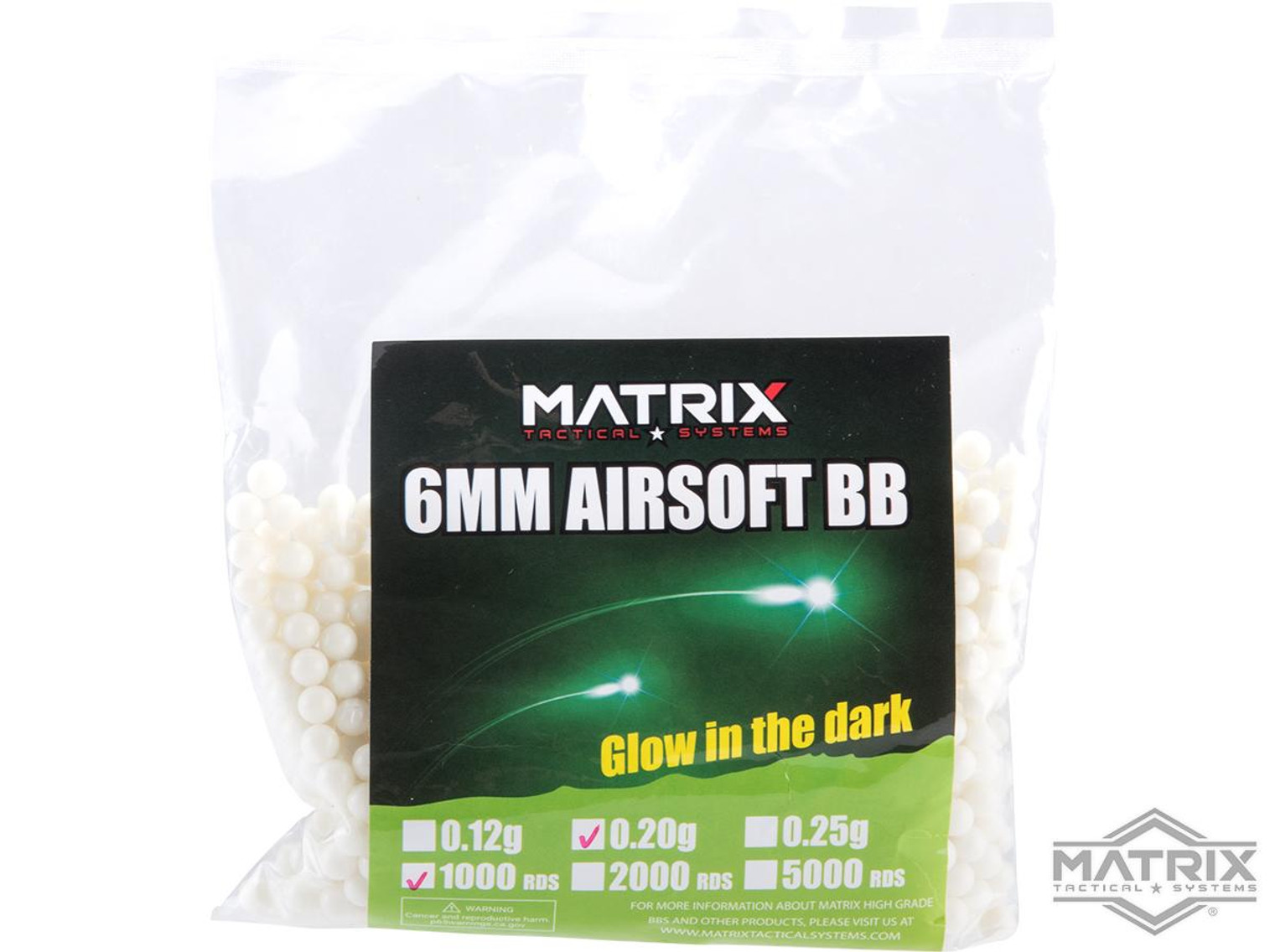 Matrix 0.20g Match Grade 6mm Glow in the Dark Airsoft Tracer BB - 1000 Green