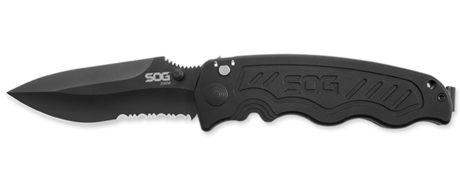 SOG ZM1016 Zoom Partially Serrated - Black TiNi
