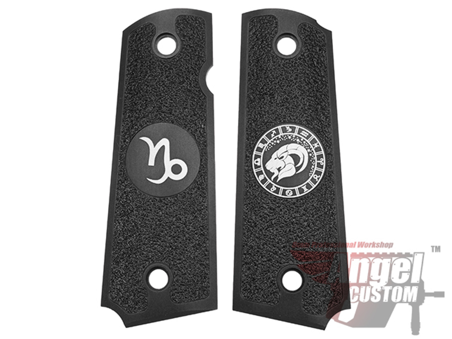 Angel Custom CNC Machined Tac-Glove "Zodiac" Grips for WE-Tech 1911 Series Airsoft Pistols - Capricorn (Black)