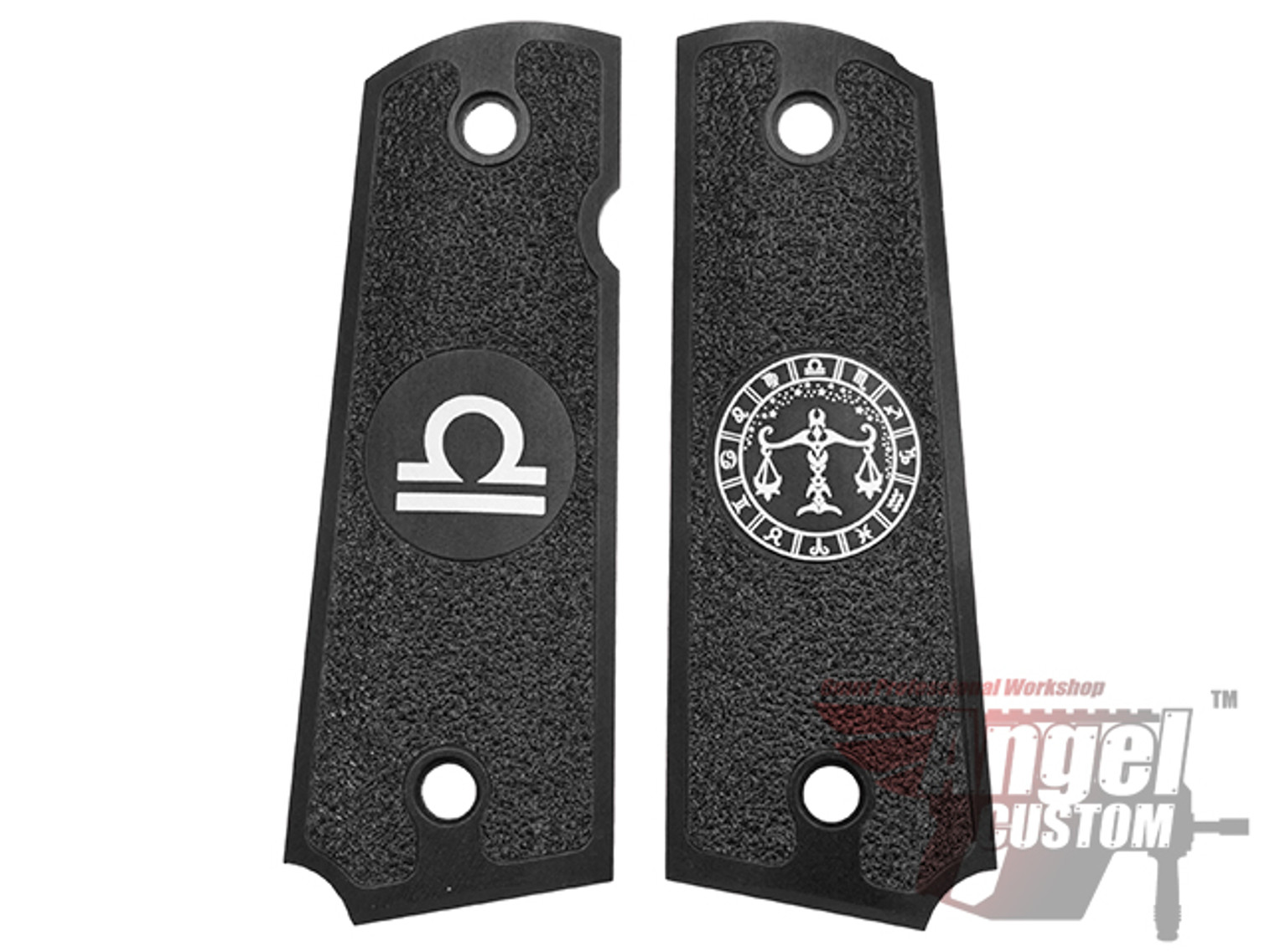 Angel Custom CNC Machined Tac-Glove "Zodiac" Grips for WE-Tech 1911 Series Airsoft Pistols - Libra (Black)