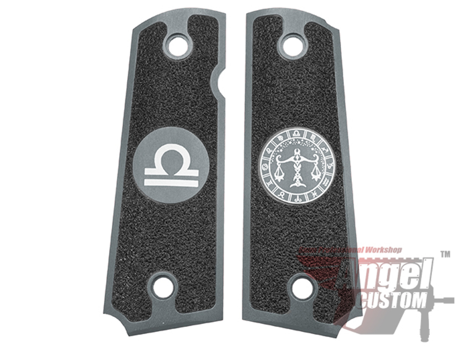 Angel Custom CNC Machined Tac-Glove "Zodiac" Grips for WE-Tech 1911 Series Airsoft Pistols - Libra (Dark Grey)