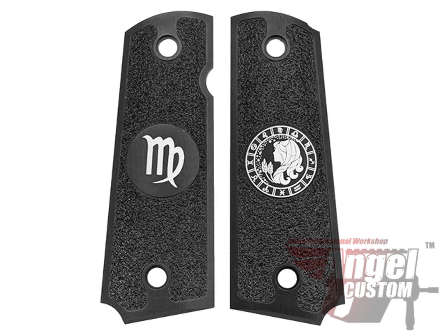 Angel Custom CNC Machined Tac-Glove "Zodiac" Grips for WE-Tech 1911 Series Airsoft Pistols - Virgo (Black)