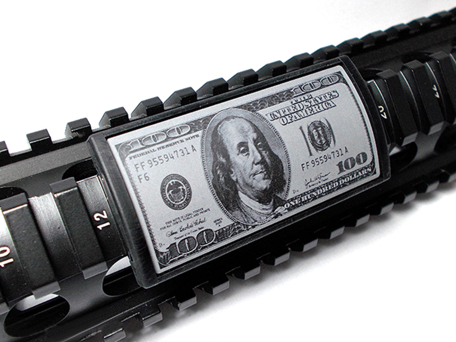 Custom Gun Rails (CGR) Large Laser Engraved Aluminum Rail Cover - Hundred Dollar Bill