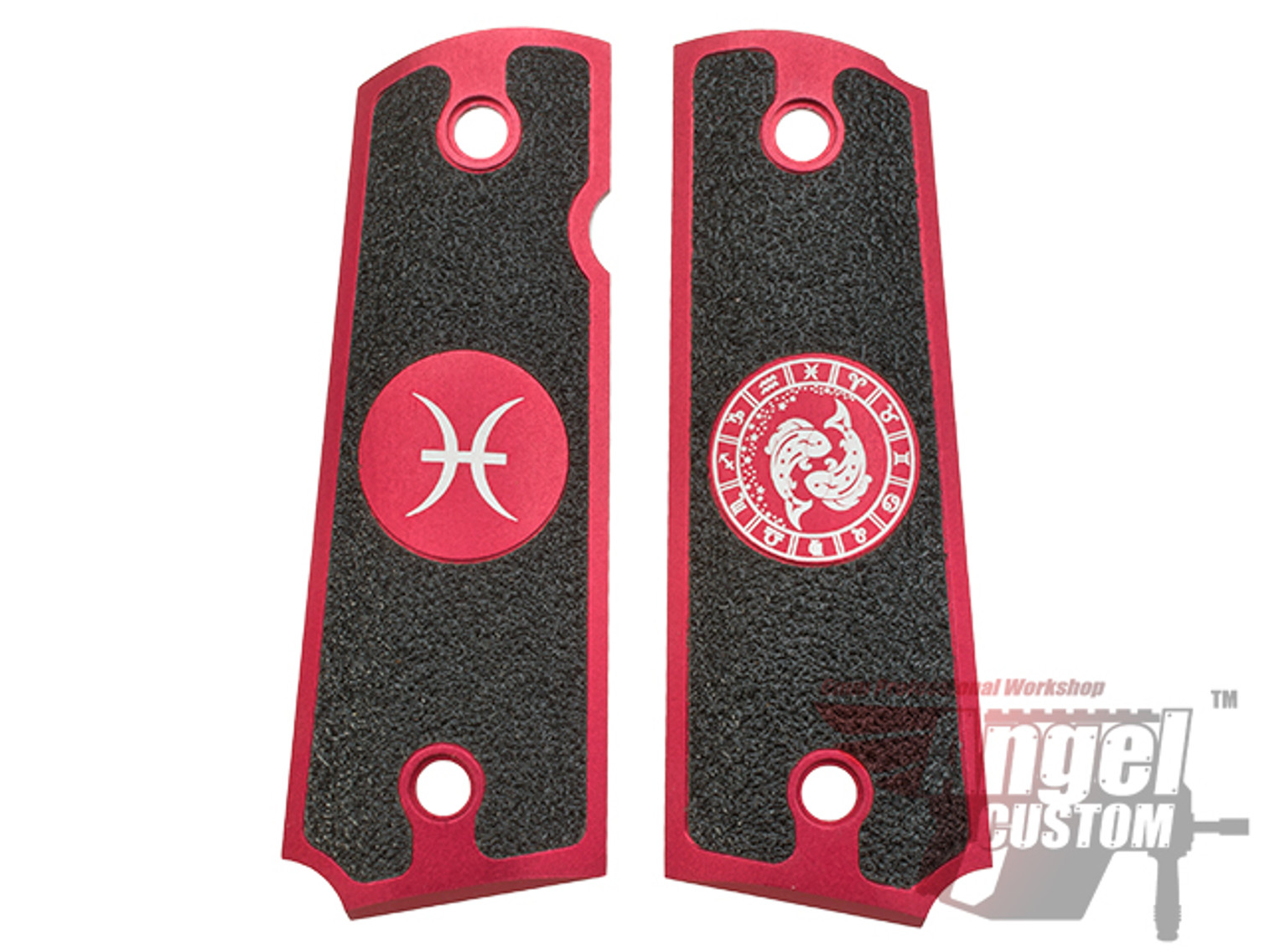 Angel Custom CNC Machined Tac-Glove "Zodiac" Grips for Tokyo Marui/KWA/Western Arms 1911 Series Airsoft Pistols - Red (Sign: Pisces)