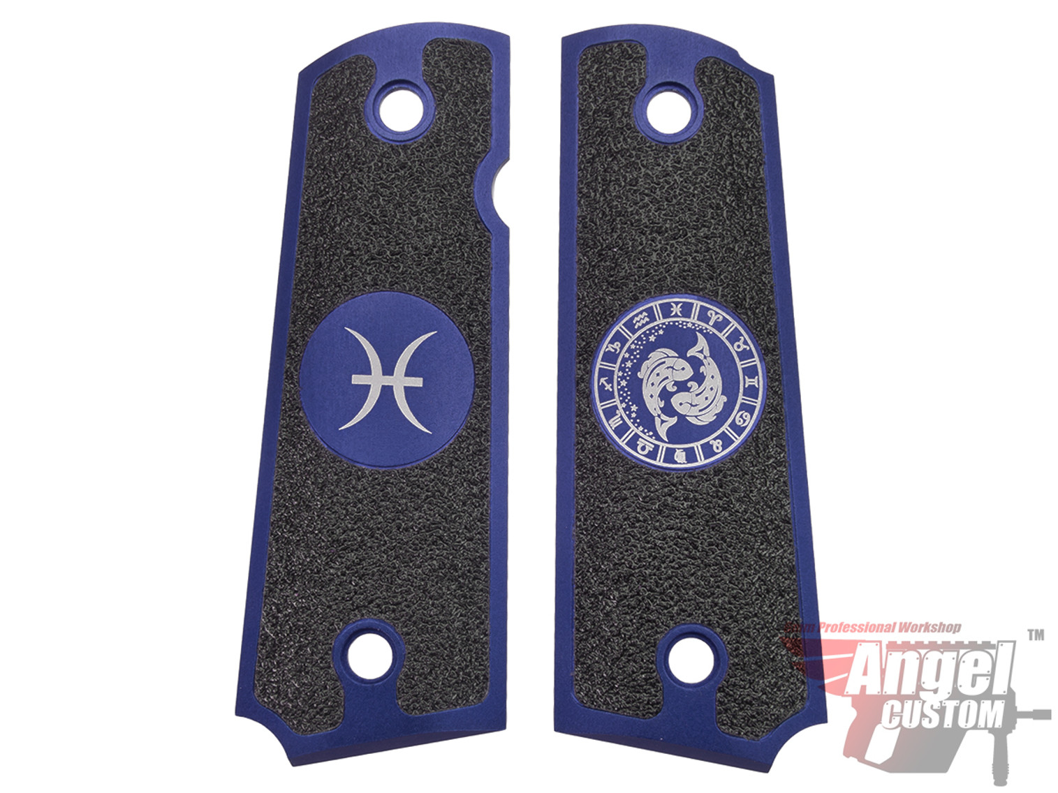 Angel Custom CNC Machined Tac-Glove "Zodiac" Grips for WE-Tech 1911 Series Airsoft Pistols - Navy Blue (Sign: Pisces)