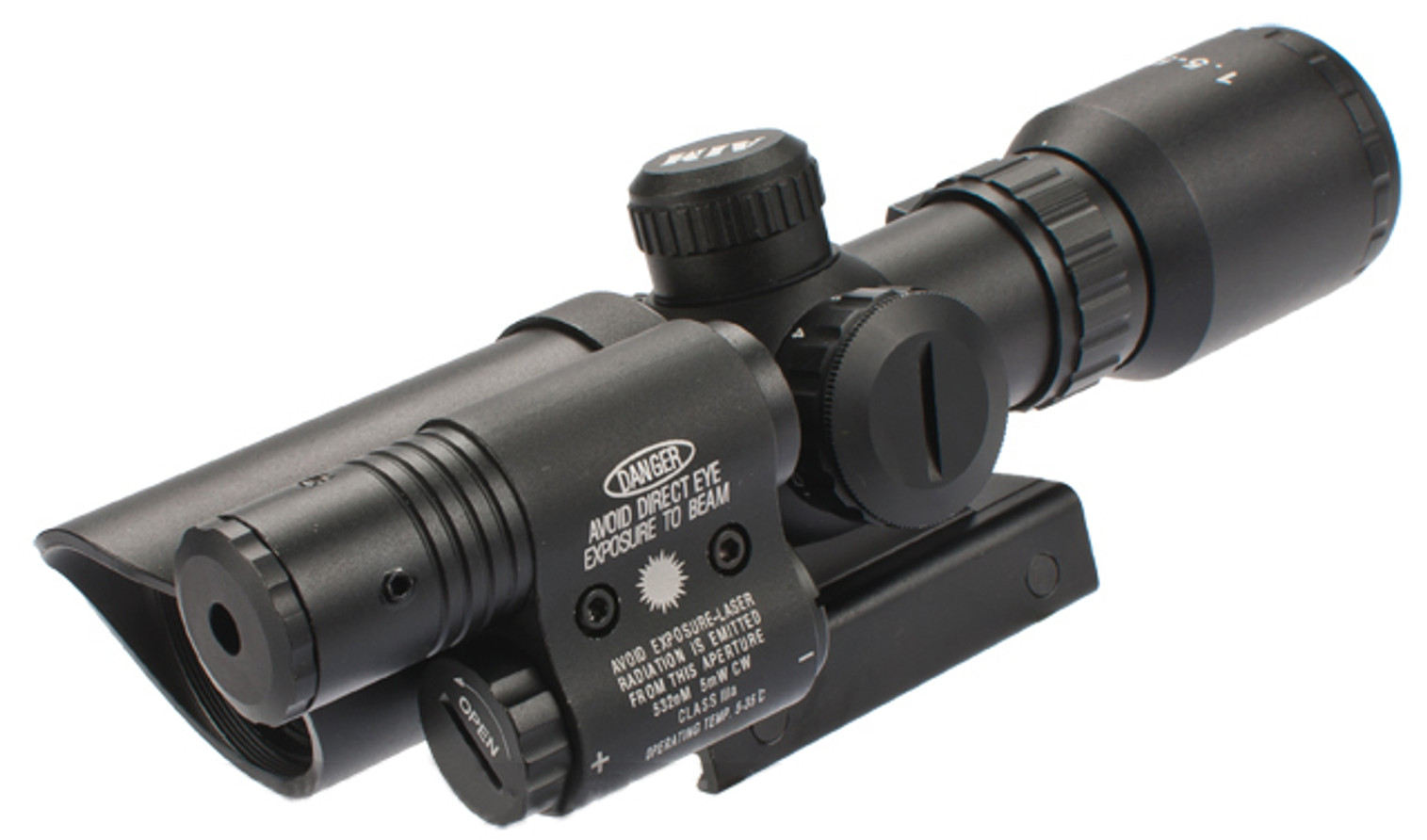 AIM Sports 1.5-5x32 Dual Illuminated Tactical Scope w Green Laser - Short