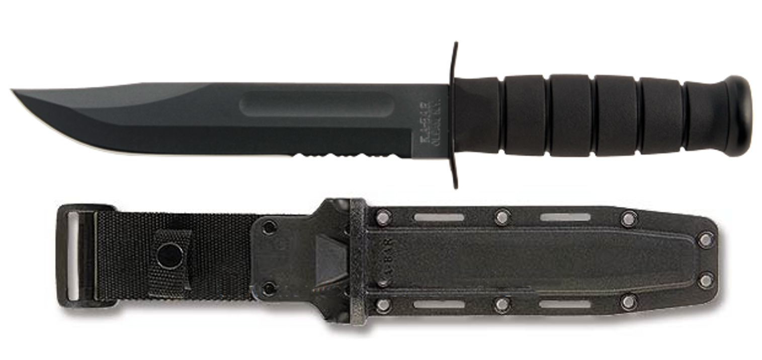 Ka-Bar 1214 All Black Serrated Knife w/Hard Sheath