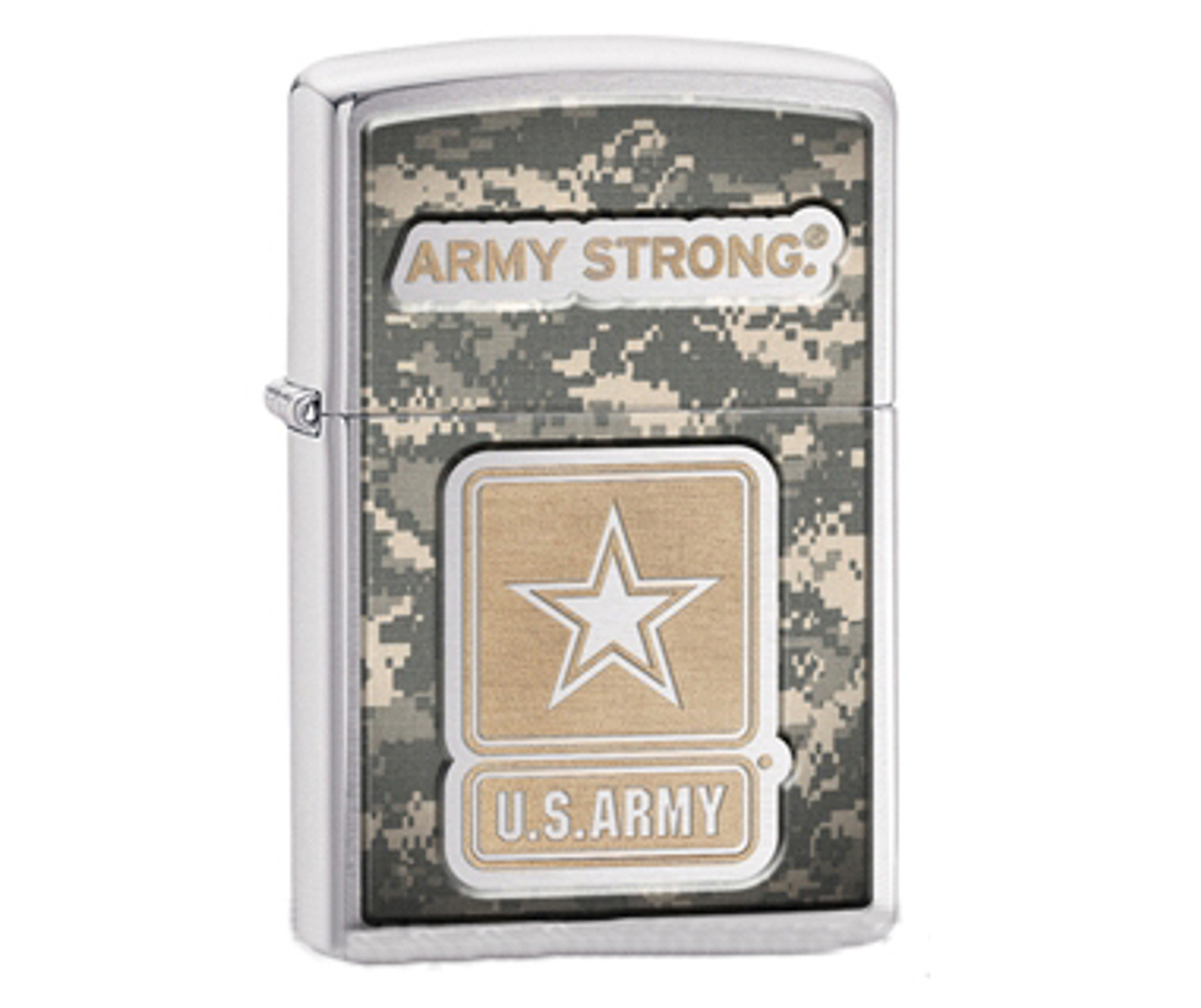 Zippo Classic Lighter - Army Strong (Brushed Chrome)