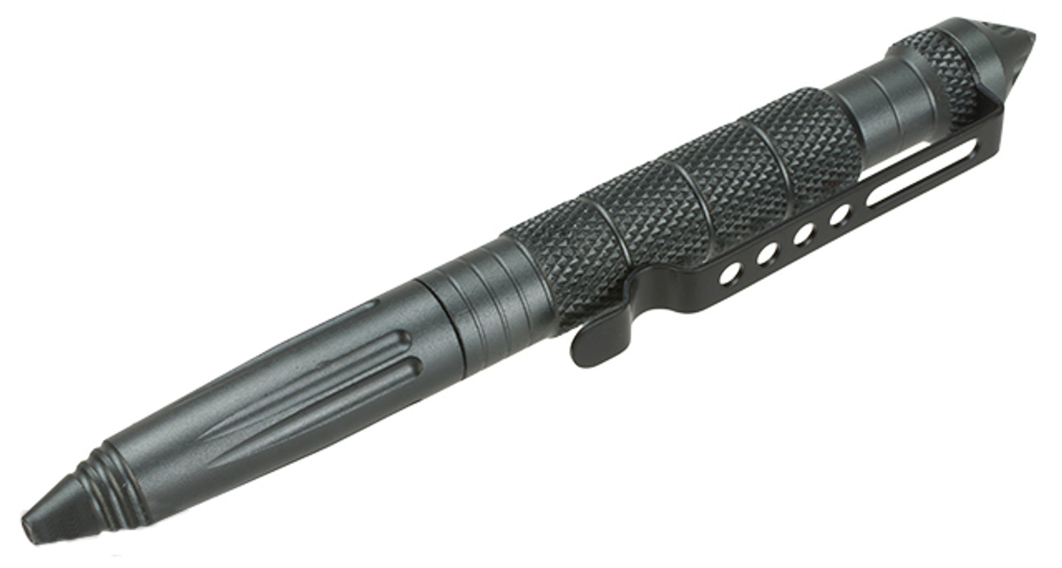 EDC Tactical Pen with Retractable Ballpoint and Carbide Glass Breaker with Pocket Clip - Stealth Grey