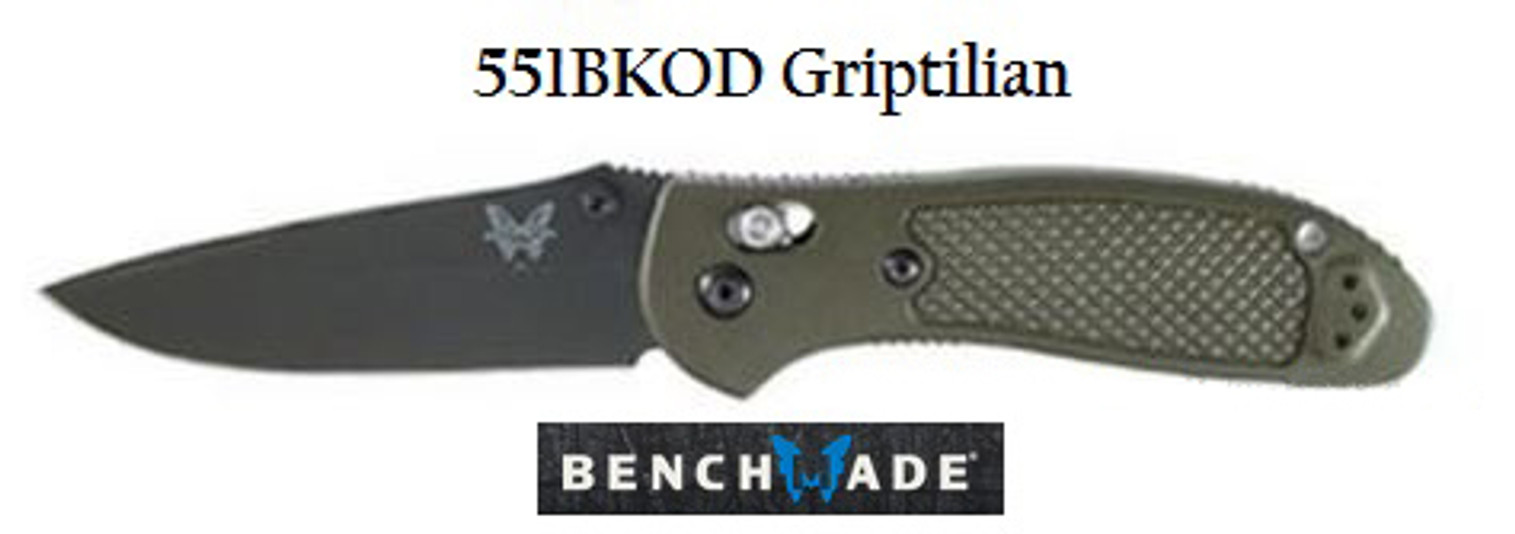 Benchmade 551BKODGriptilian Black Blade Green Handle Plain Edge