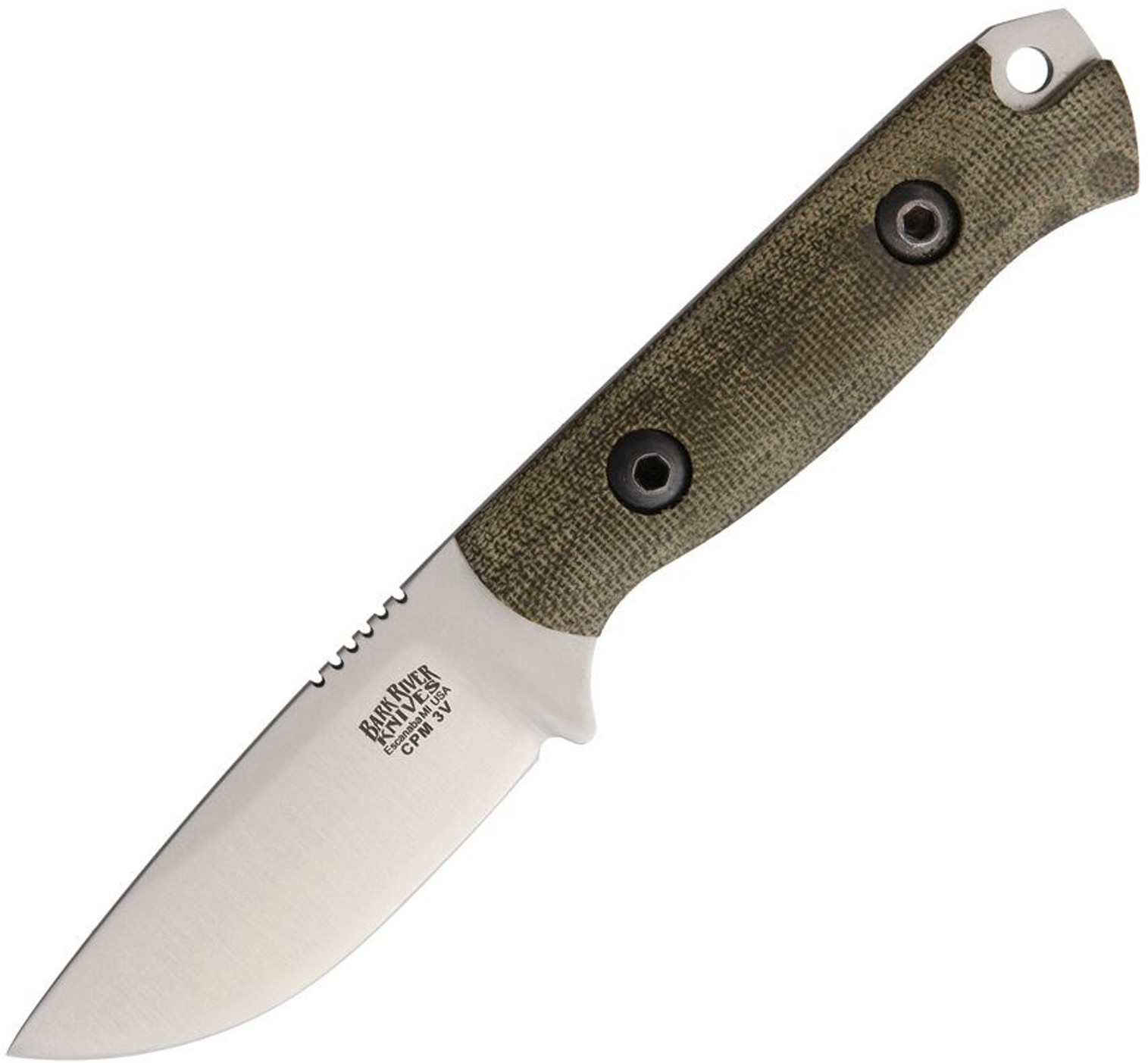 Bark River 003MGC Bravo Necker CPM 3V - Green Canvas Micarta