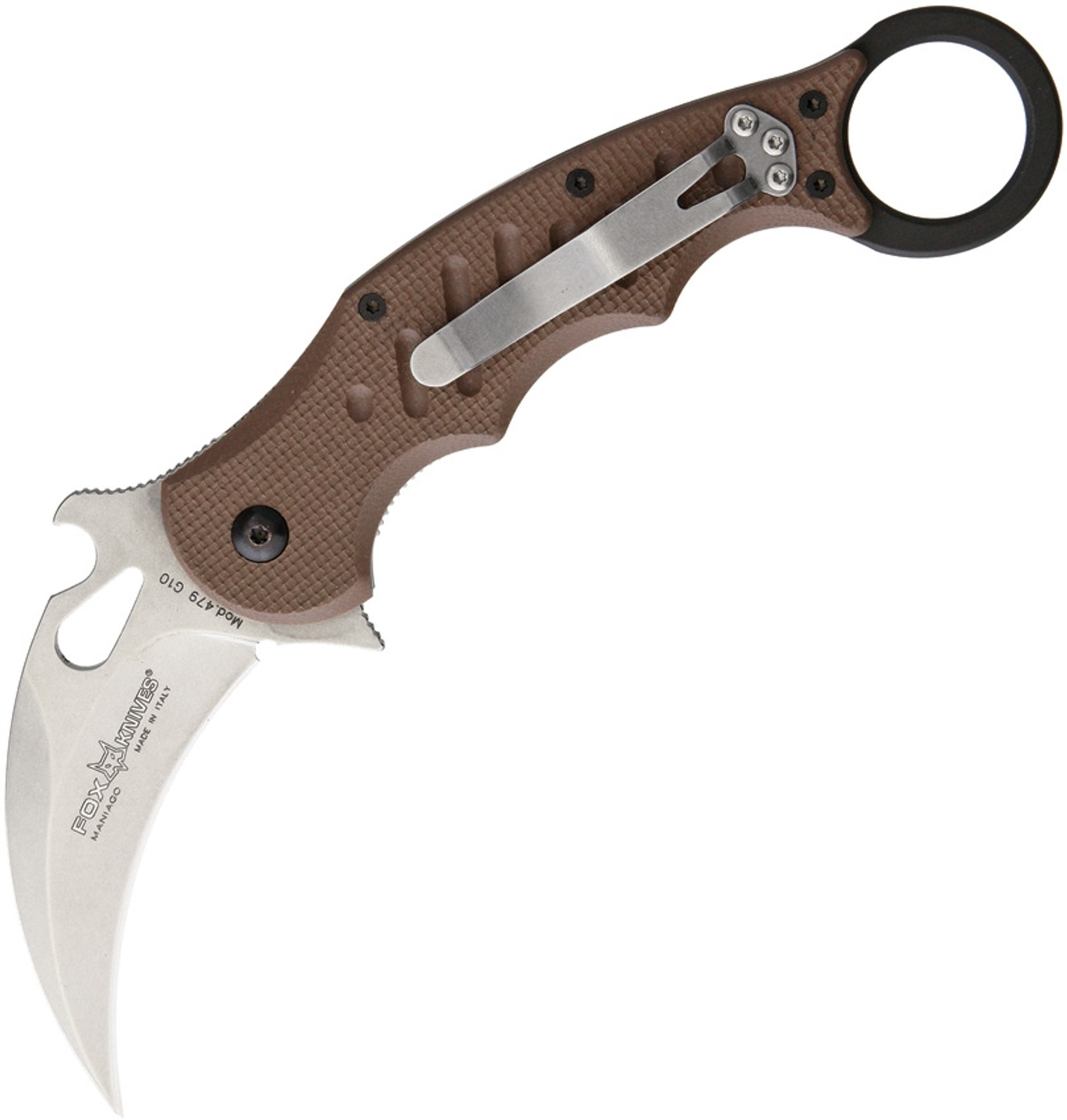 FOX 479ESW Folding Wave Karambit - Dark Earth G10 Handle