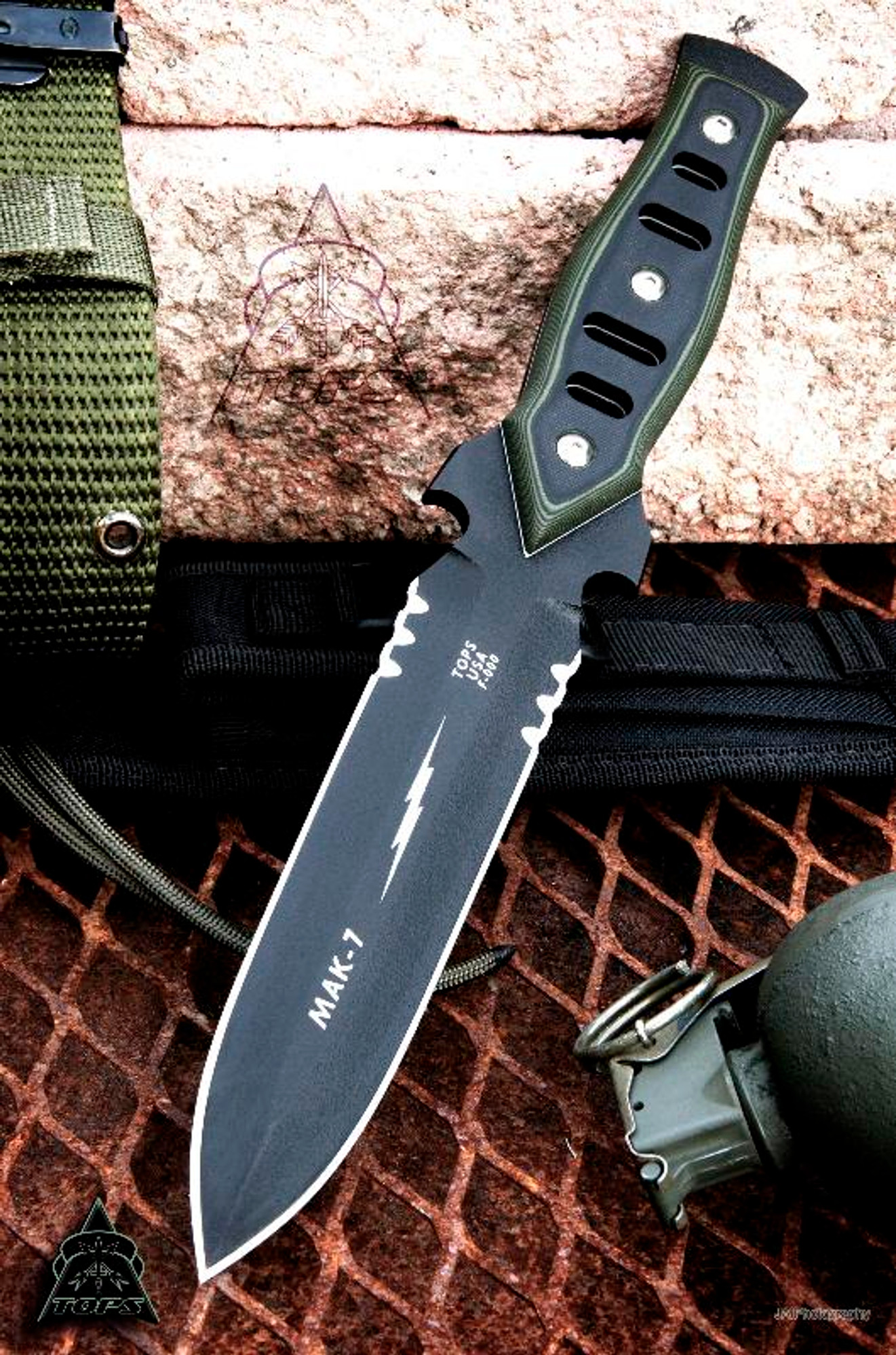 TOPS MAK7G MAK 7 Green w/Combat Ballistic Nylon Sheath