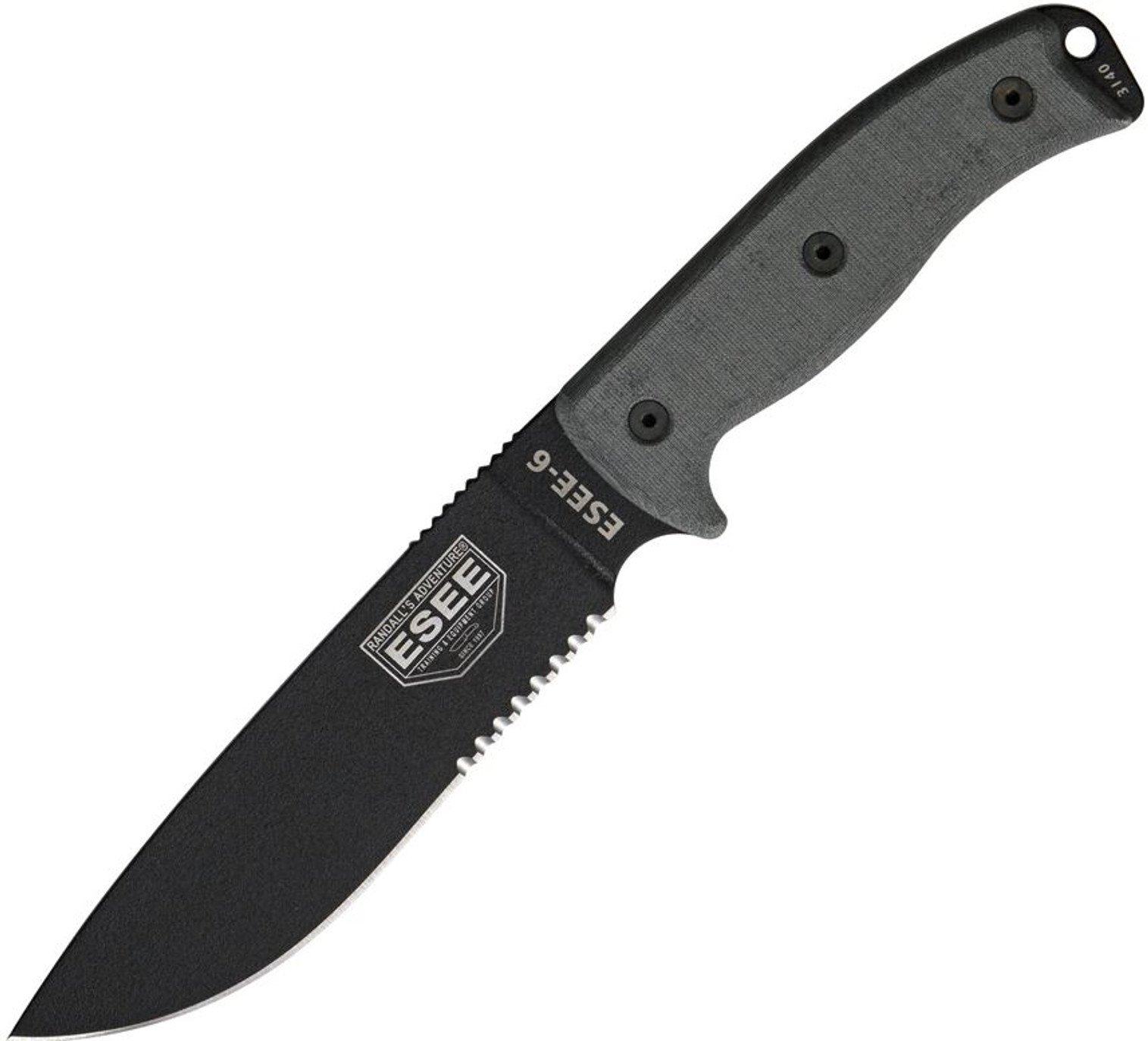 ESEE 6S-B Black Blade with Serration, Black Molded Sheath