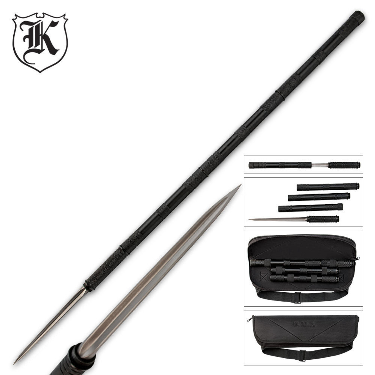 B.M.F.™ Tri-Edged Heavy Spear With Zippered Case - Titanium Finish