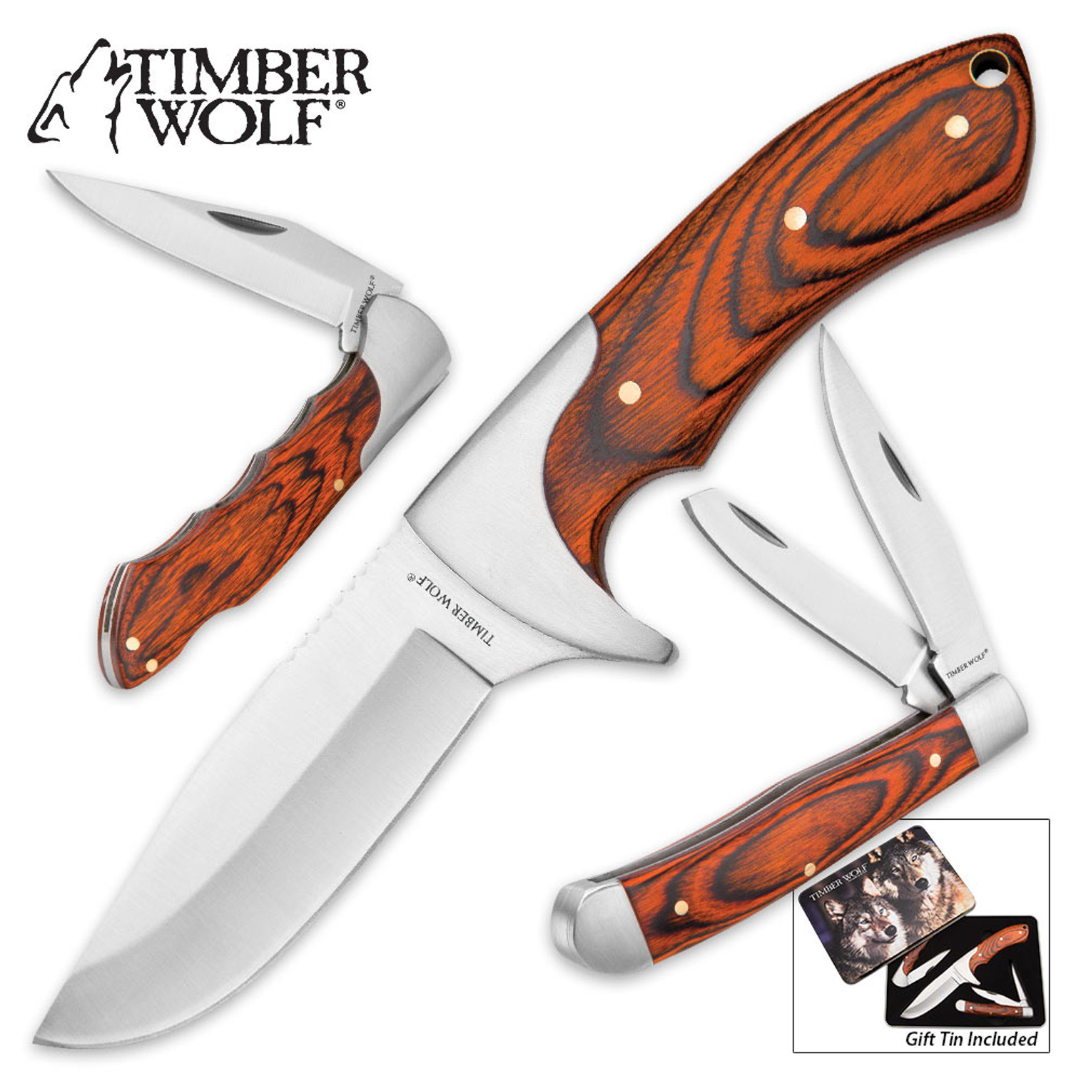 Timber Wolf Leader Of The Pack Tin Knife Set