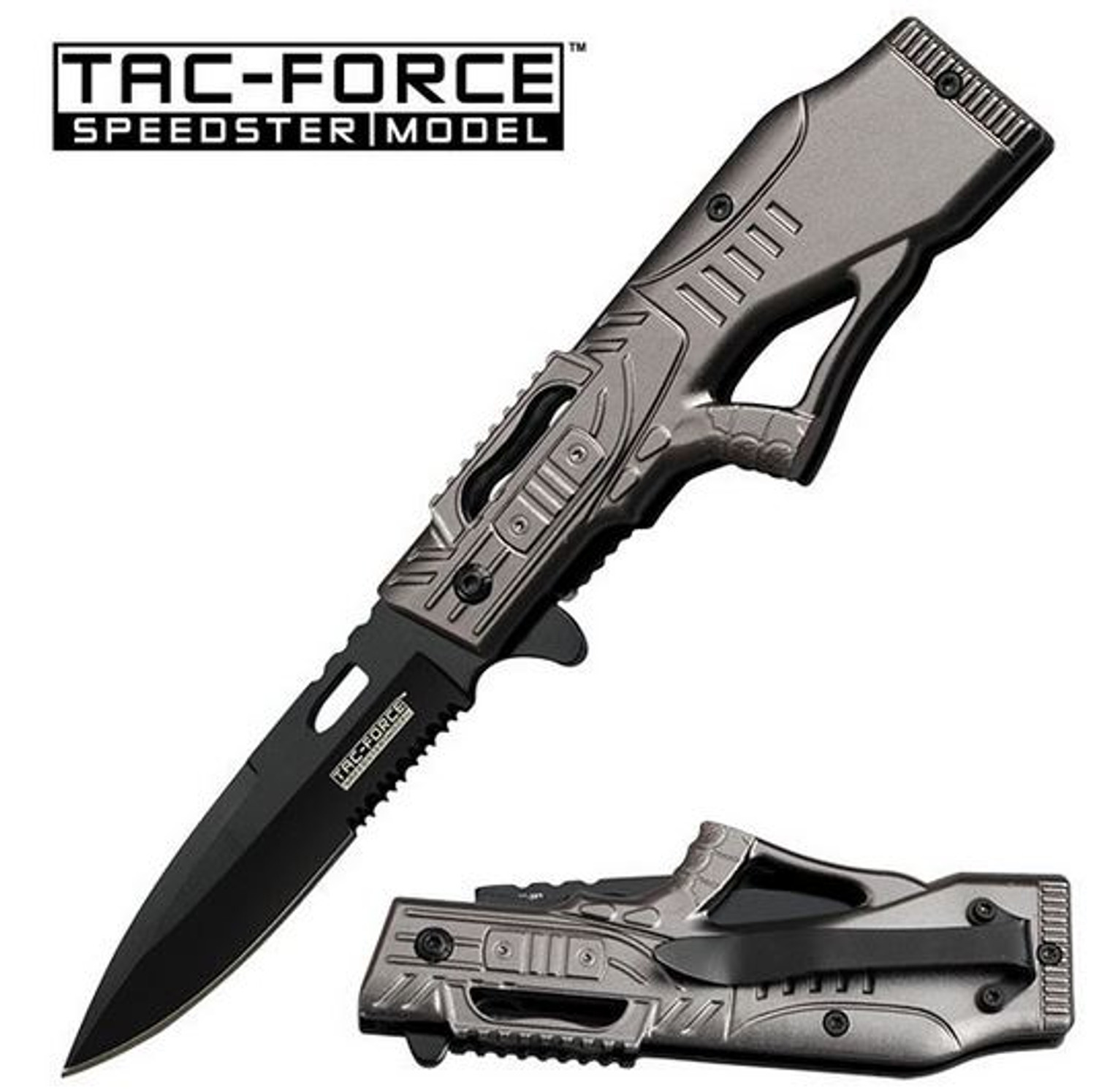Tac Force 763GY Grey Partially Serrated Assisted