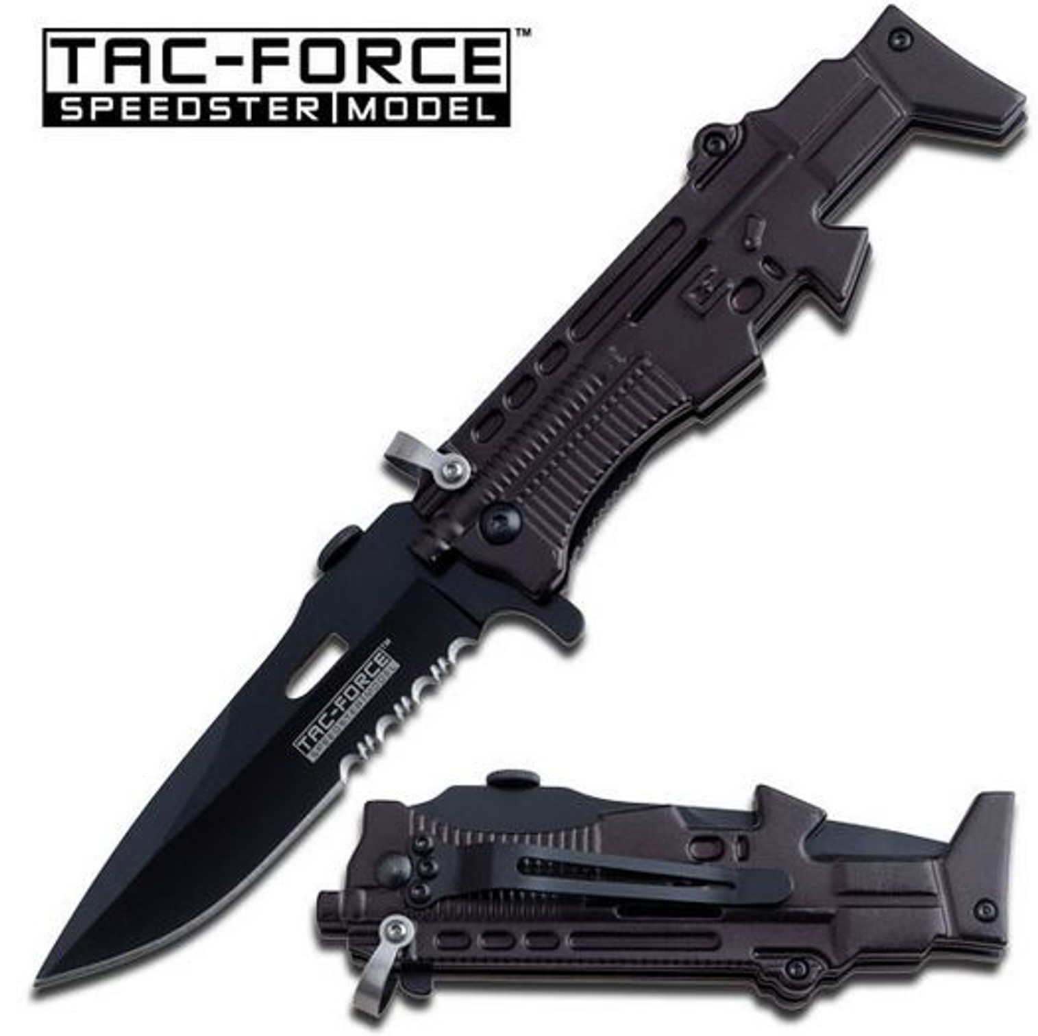 Tac Force TF767BK Black Partially Serrated