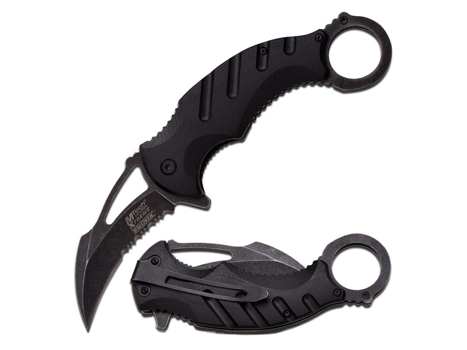 M-Tech 4.75" Spring Assisted Karambit with Stonewashed Blade