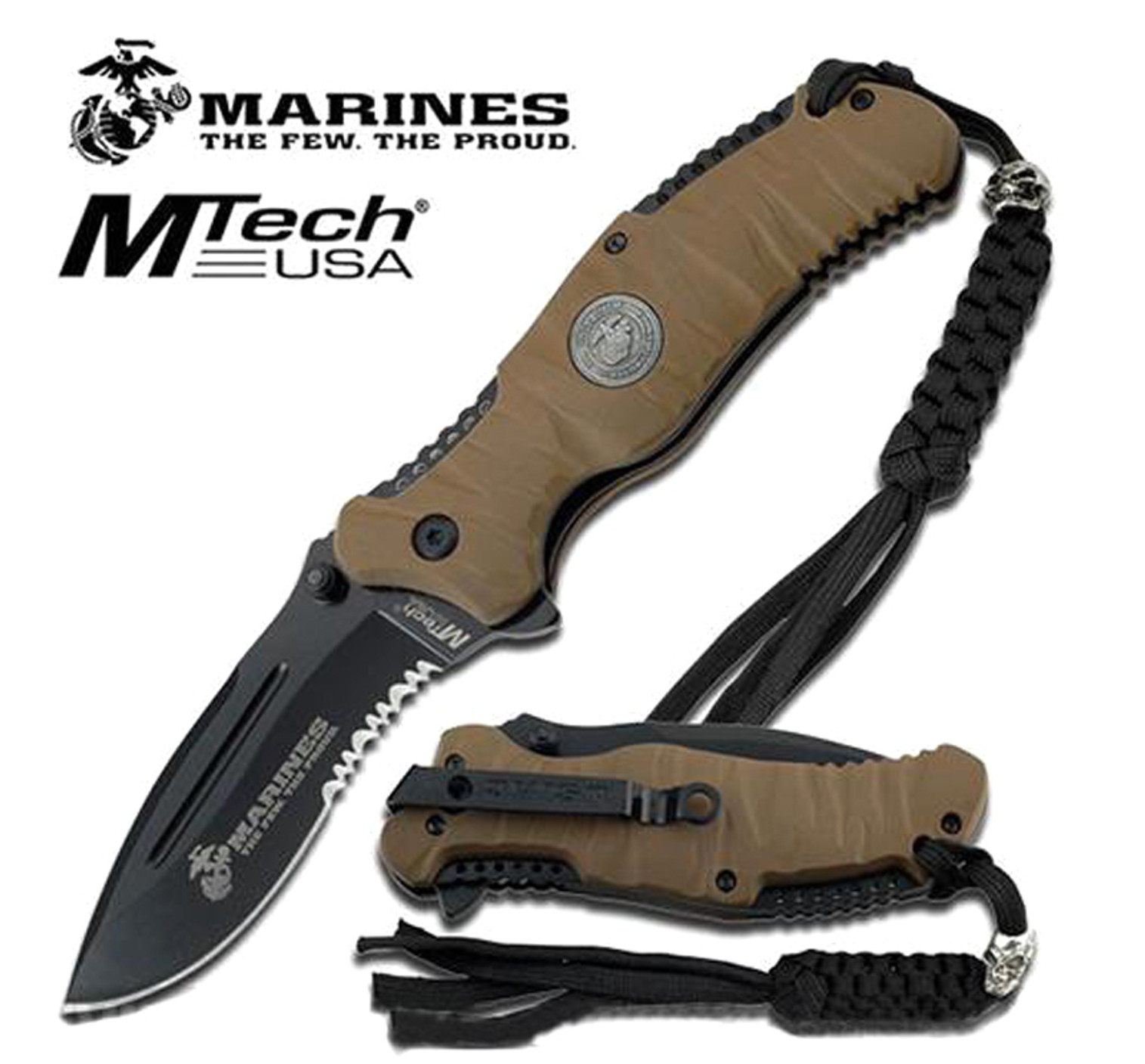 USMC Marine Reaper Assisted Opening Folding Knife with 3 5/8" Blade - Desert