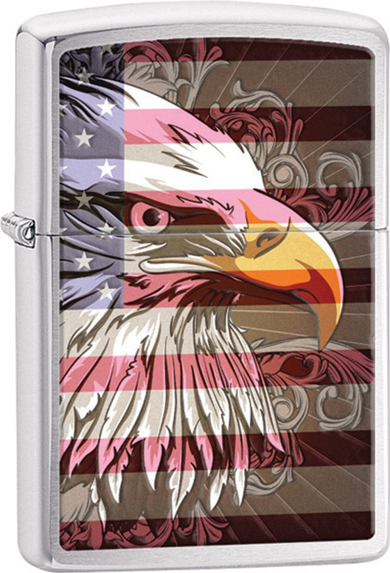 Zippo Eagle Flag Brushed Chrome