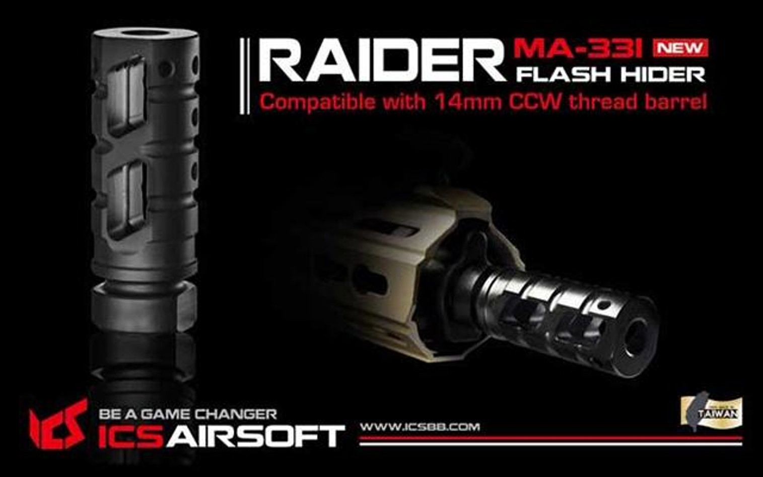 ICS "Raider" Flash Hider / Muzzle Brake for Airsoft Rifles - 14mm Negative