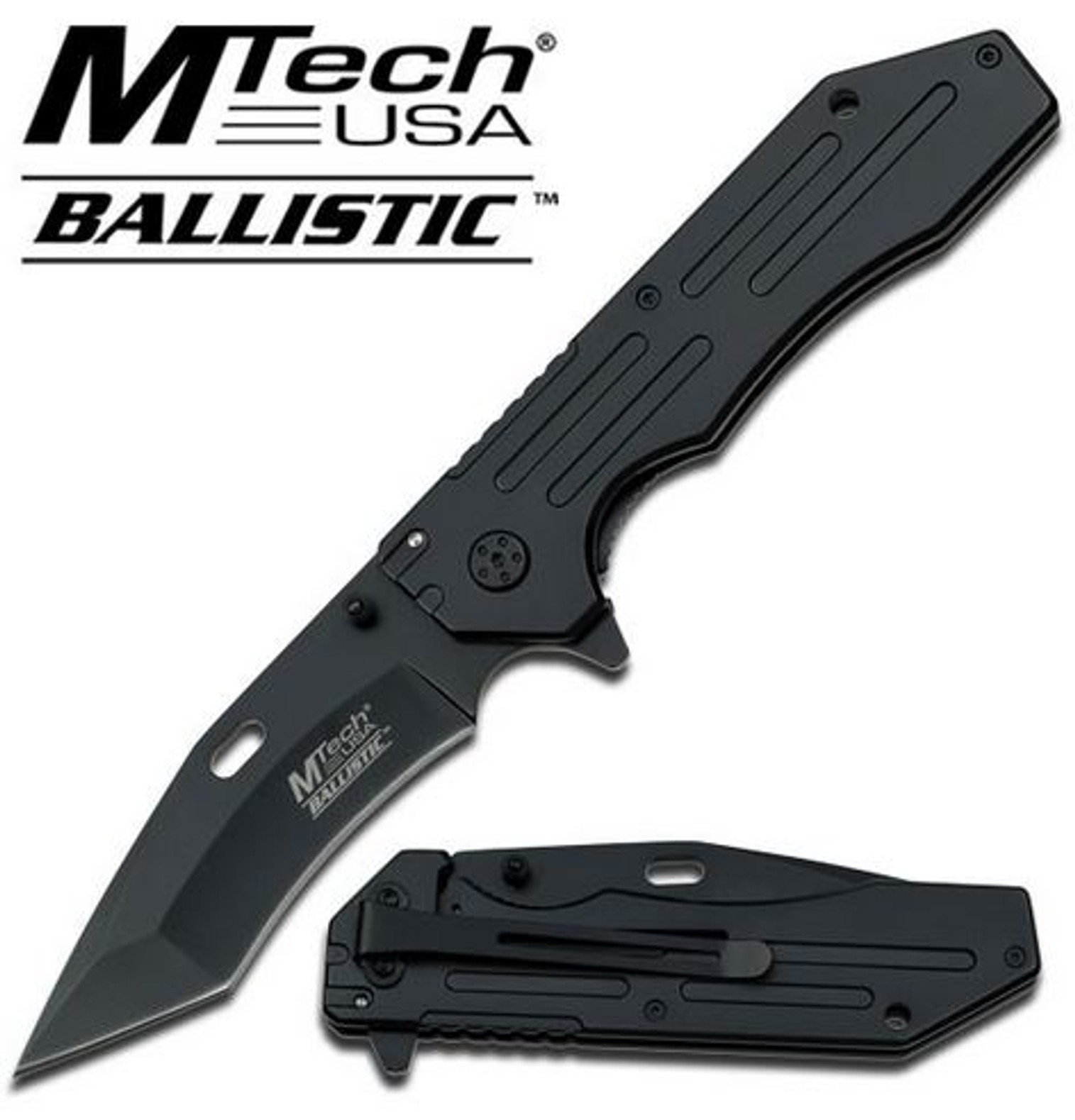 MTech A852BK Black Assisted Open, Black Serrated