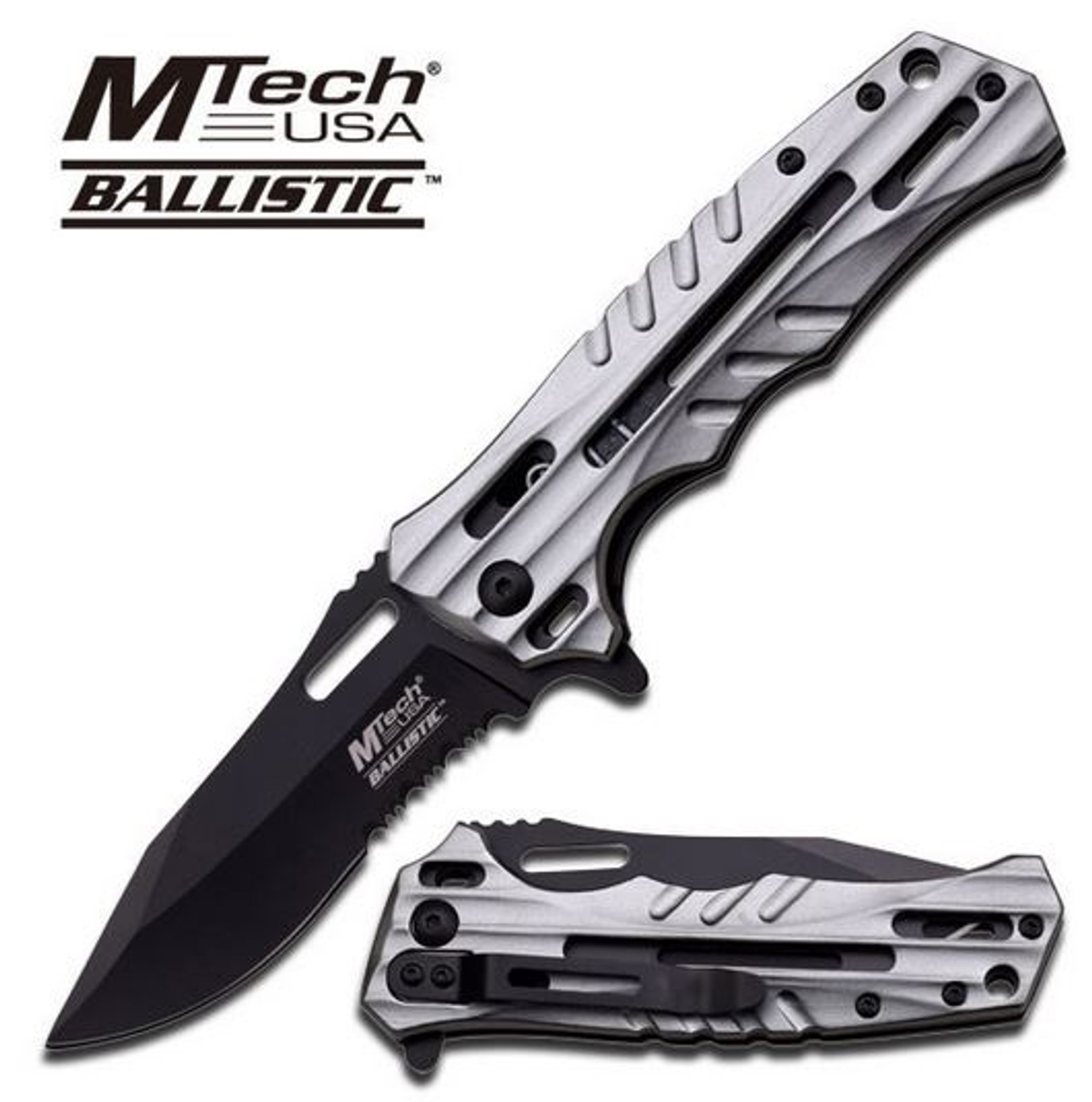 MTech A852GY Grey Assisted Open, Black Serrated