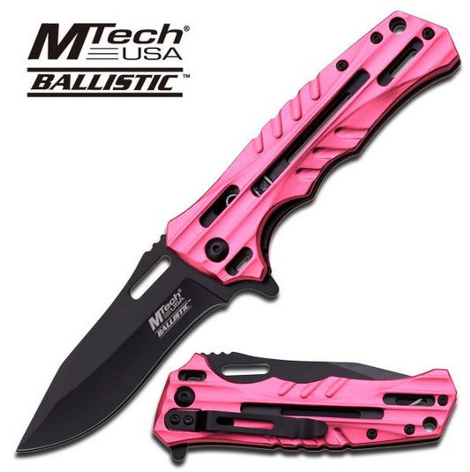 MTech A852PK Pink Assisted Open Black Plain Edge