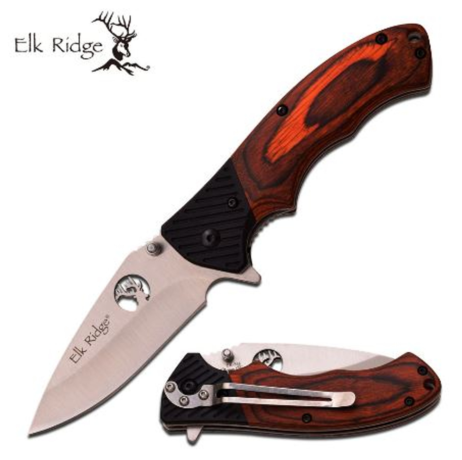 Elk Ridge ER566SPW Wood Handle, Satin Blade