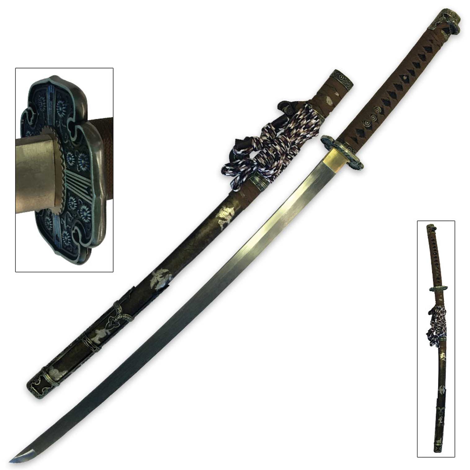 Ryumon Sceptre Damascus Steel Katana with Copper Saya - Genuine Ray Skin; Exquisite Gilt Pattern