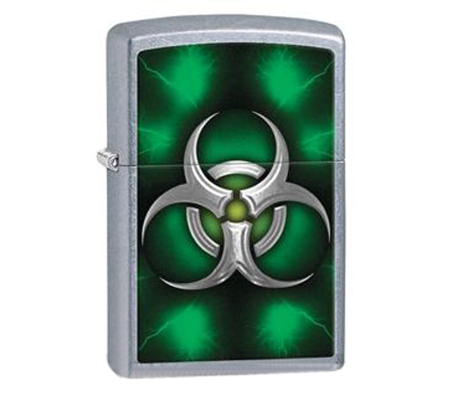 Zippo Classic Lighter - Green Biohazard (Brushed Chrome)