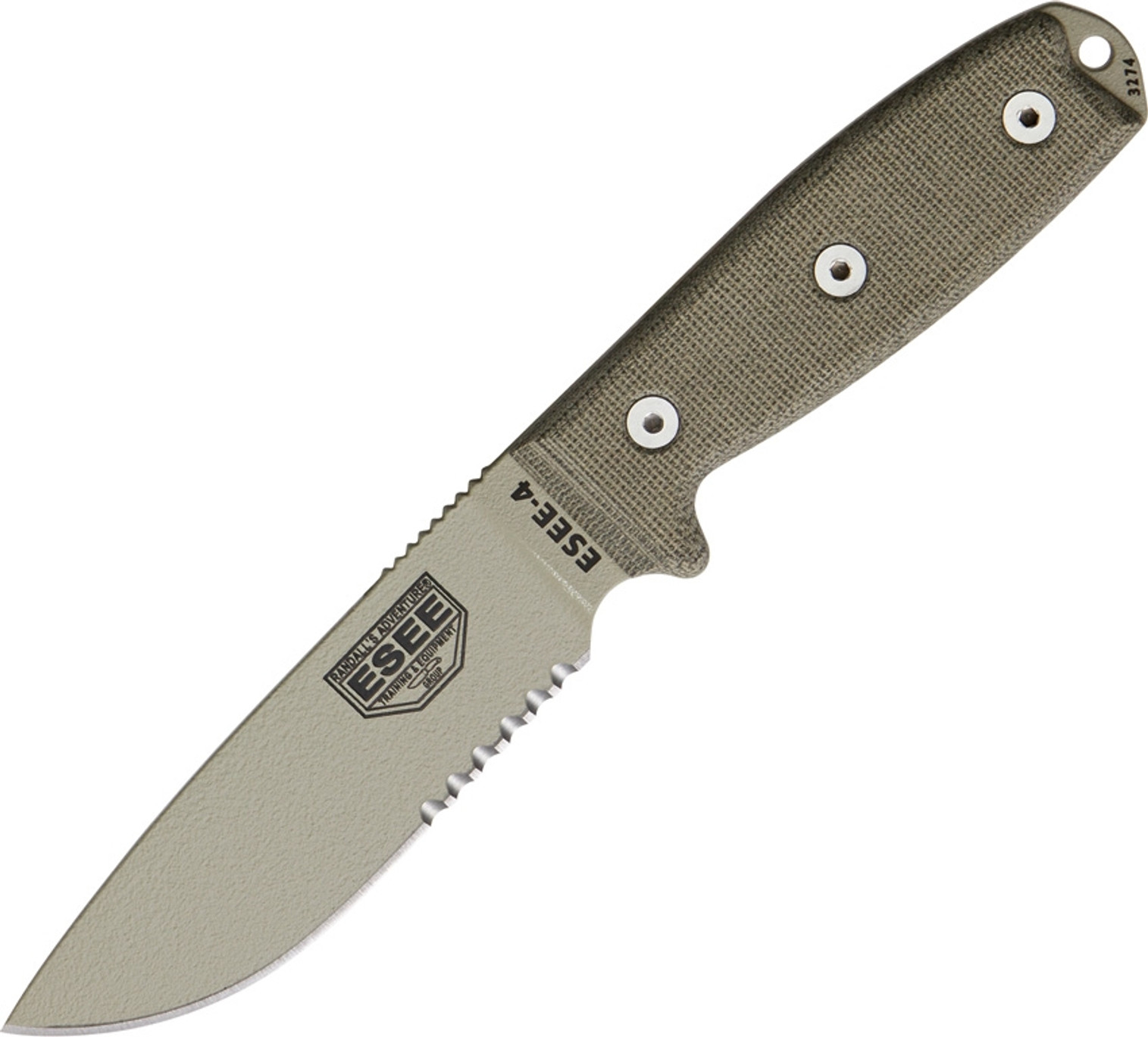 ESEE 4S-MB-DT Desert Tan Serrated, Green Molded Sheath MOLLE