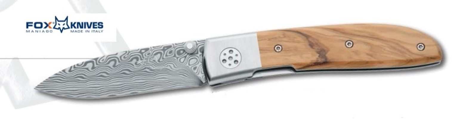 Fox Italy Elite 273DOL Damascus Folder, Olive Wood, 01FX218